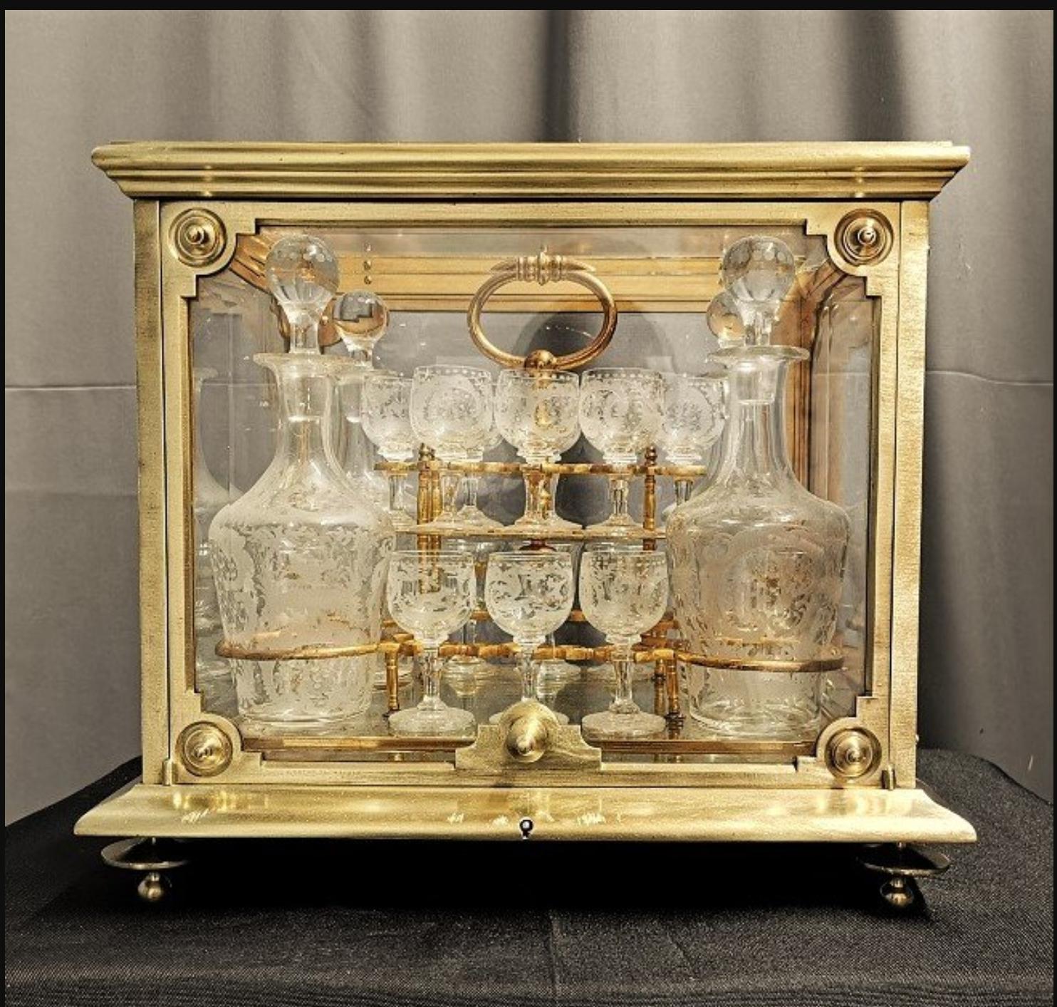 Napoleon III Bronze Liquor Cellar Cabinet Baccarat Crystal, France 19th Century 3
