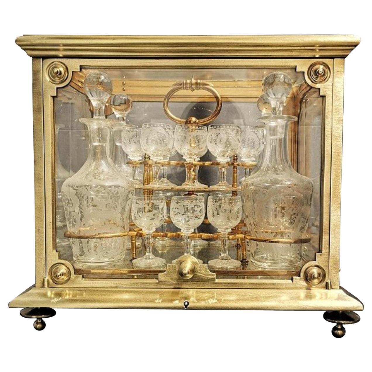 Napoleon III Bronze Liquor Cellar Cabinet Baccarat Crystal, France 19th Century