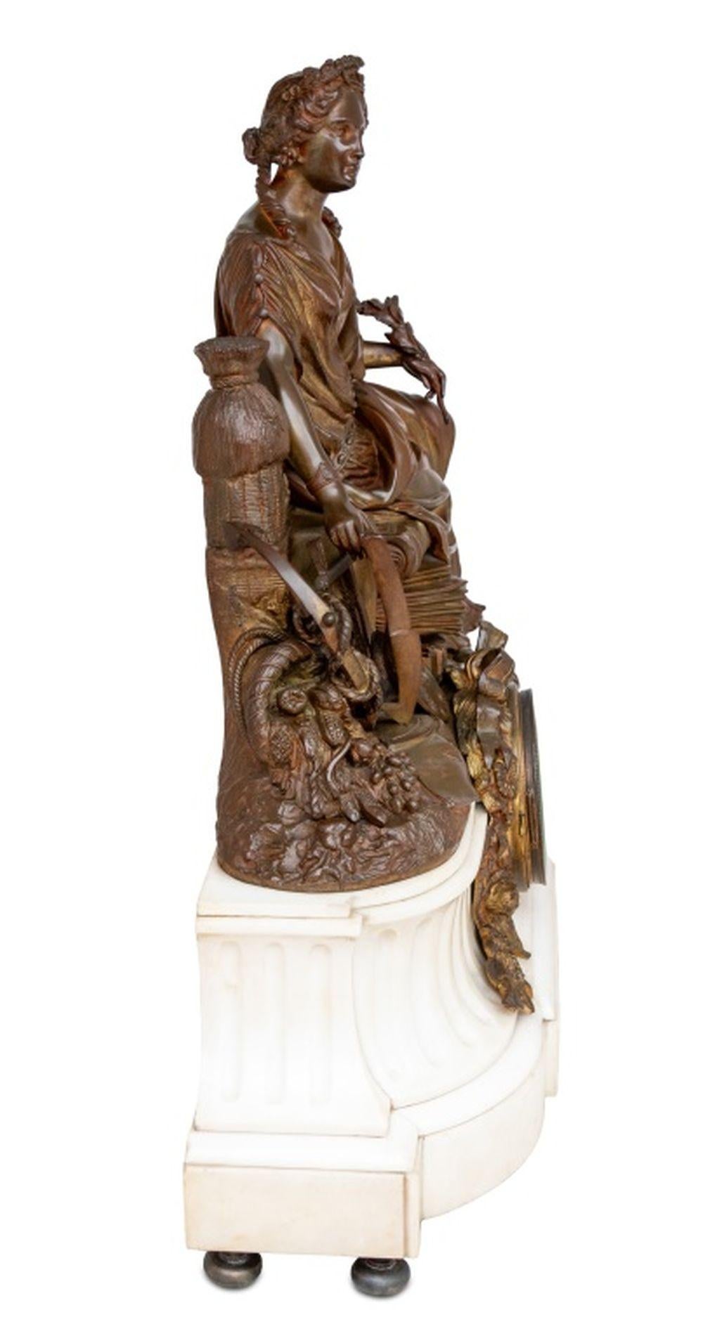 French Napoleon III Bronze & Marble Figural Clock, 1870 For Sale