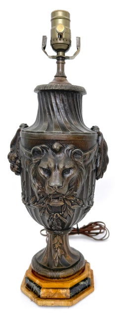Napoleon III Bronzed Zinc 'Trophy'  Loin & Lioness & Specimen Marble Lamp