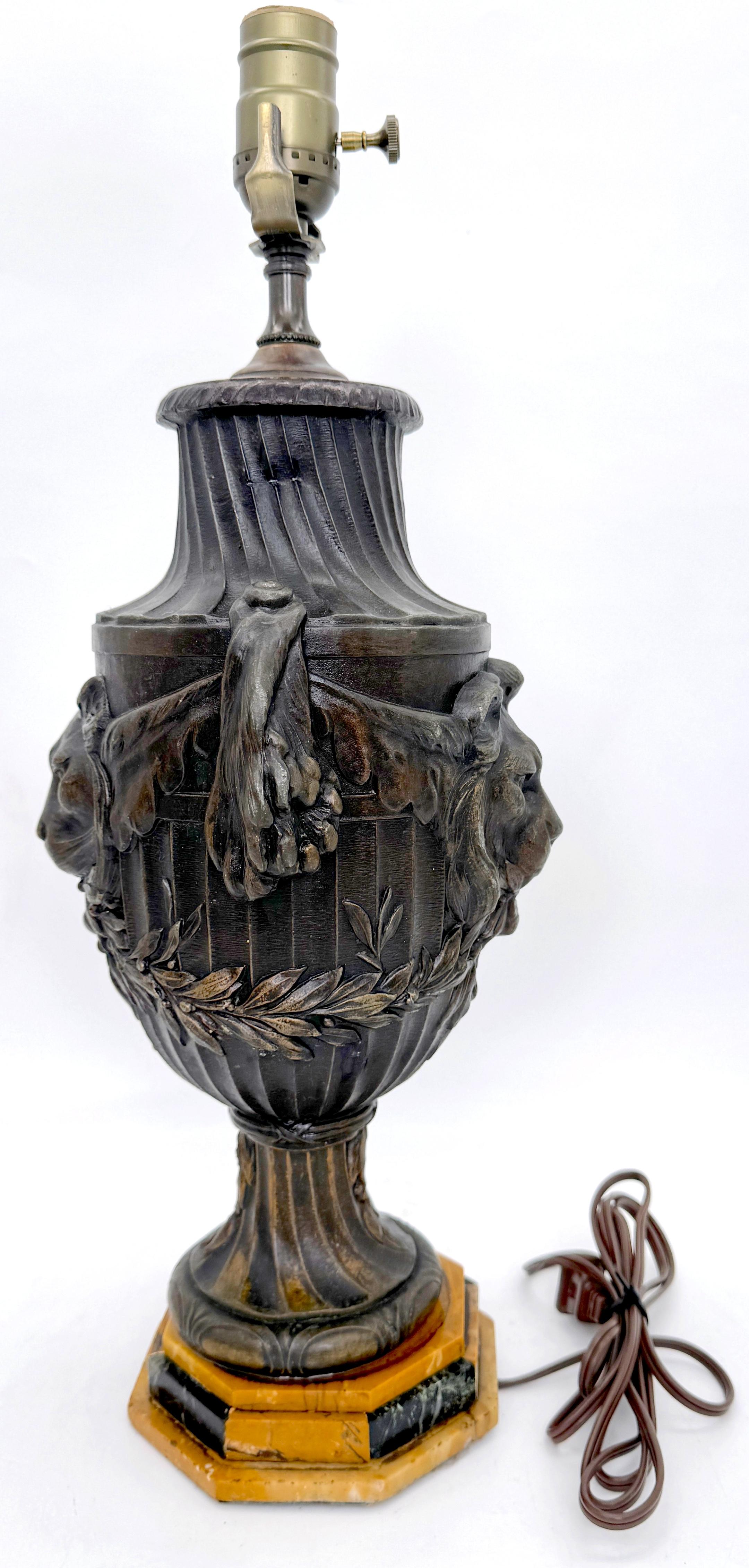 Napoleon III Bronzed Zinc 'Trophy'  Loin & Lioness & Specimen Marble Lamp  In Good Condition In West Palm Beach, FL