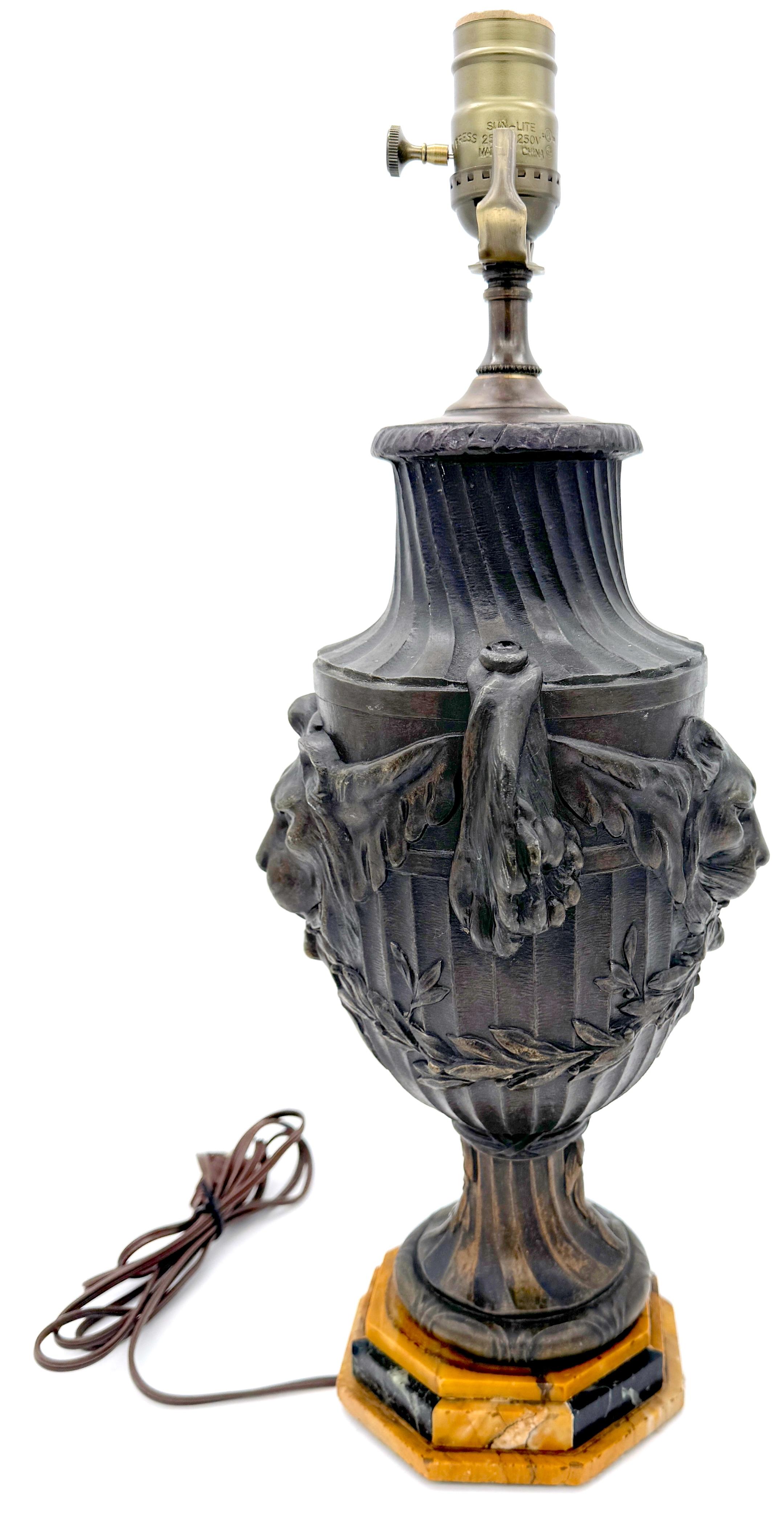 19th Century Napoleon III Bronzed Zinc 'Trophy'  Loin & Lioness & Specimen Marble Lamp 