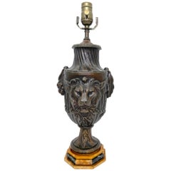 Napoleon III Bronzed Zinc 'Trophy'  Loin & Lioness & Specimen Marble Lamp