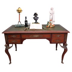 Antique Napoleon III Bureau Plat Desk Mahogany Writing Table 1890