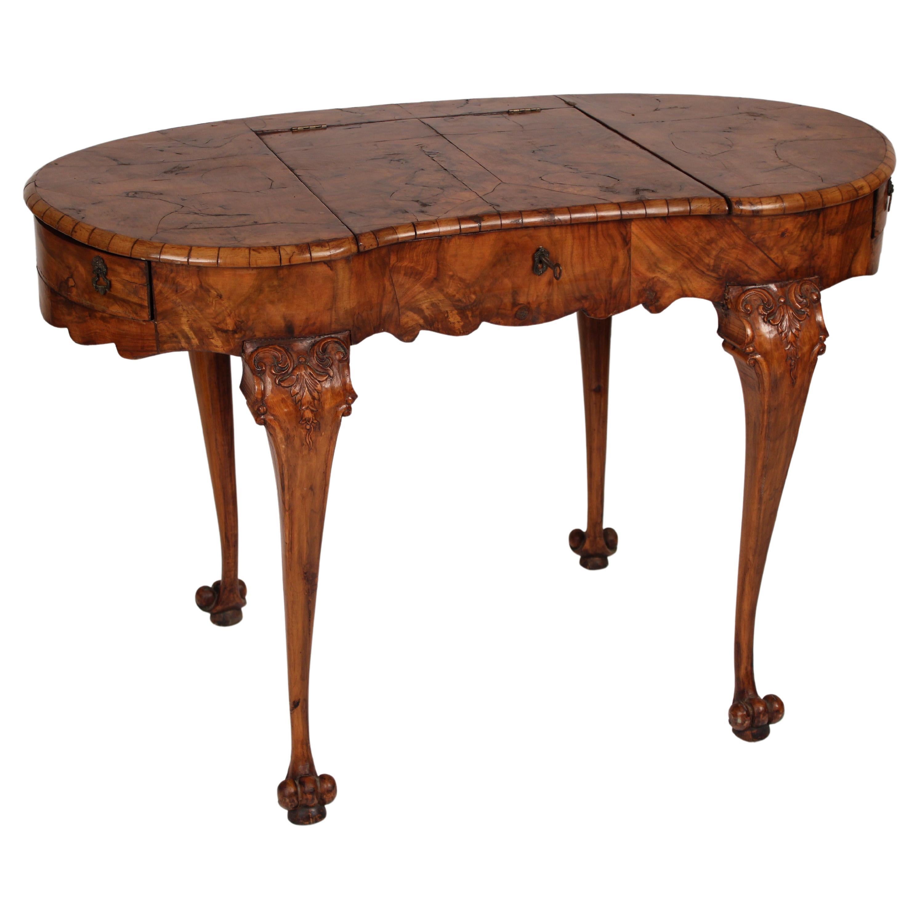 Napoleon III Burl Olive Wood Kidney Shaped Writing / Poudre Table