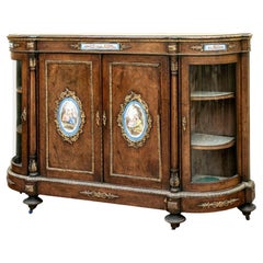Napoleon III Burl Wood Cabinet C. 1860-1880 With Painted Porcelain Plaques