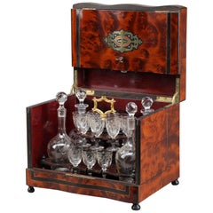 Antique Napoleon III Burr Elm and Brass Liquor Cellar