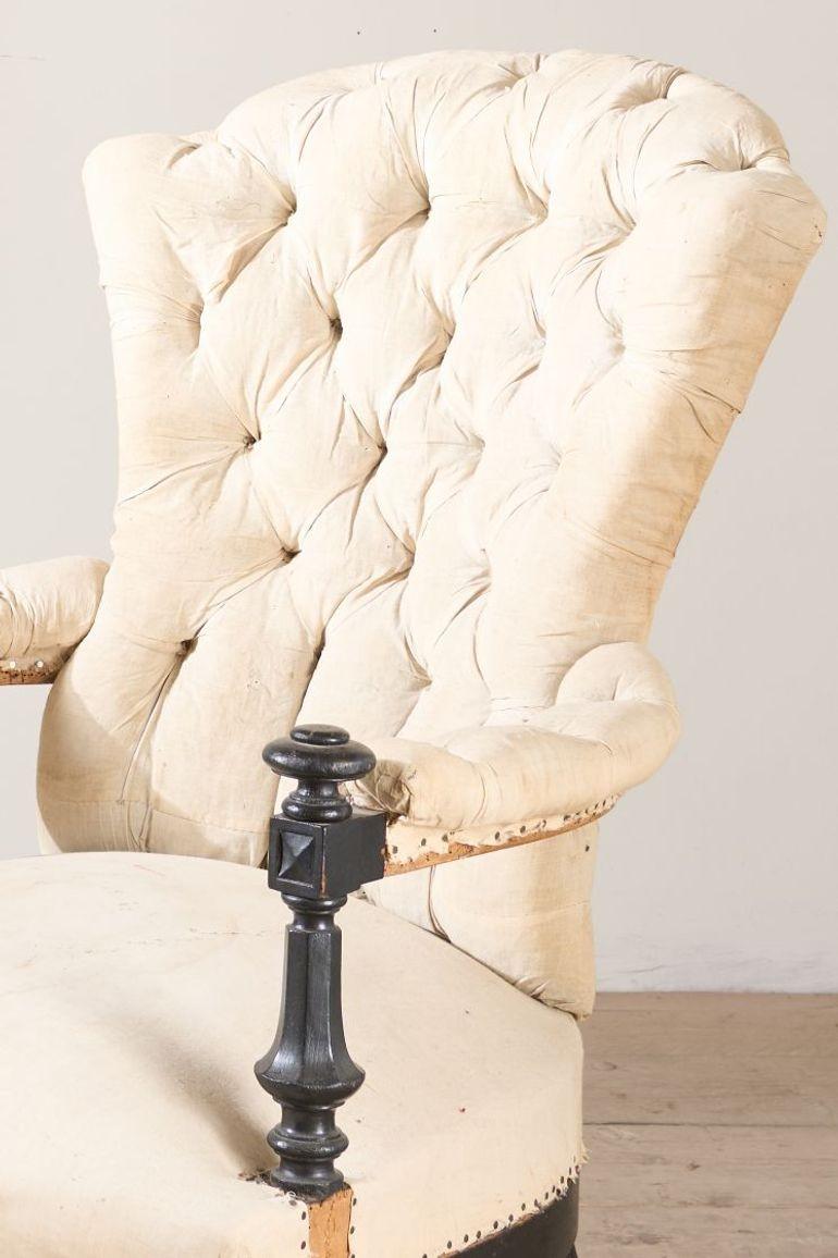 Sillón abierto con respaldo abotonado Napoleón III en Excelente estado para la venta en Malton, GB