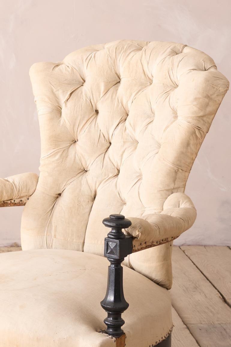 19th Century Napoleon III buttoned back open armchair For Sale