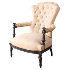 Antique Napoleon III buttoned back open armchair