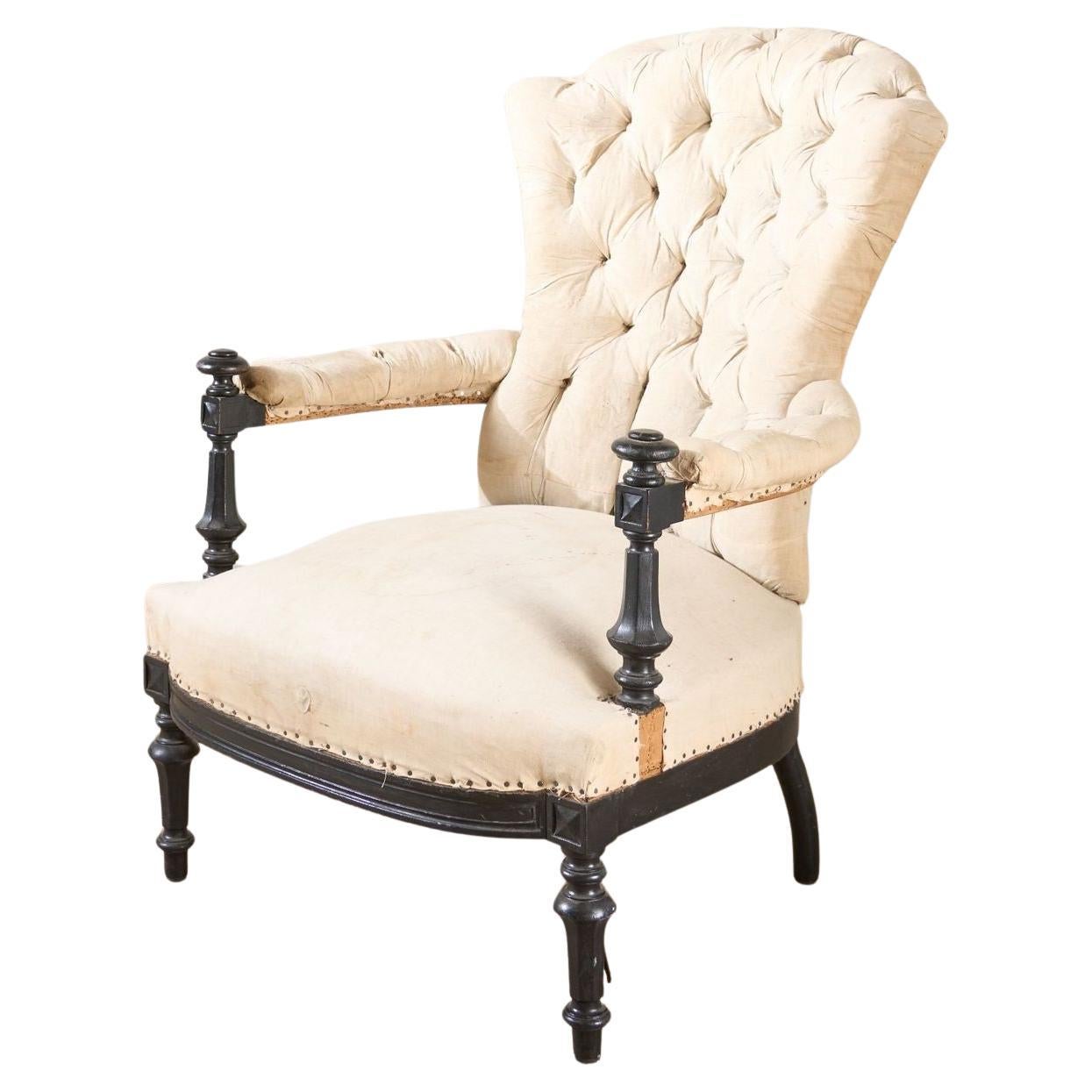Fauteuil ouvert à dossier boutonné Napoléon III