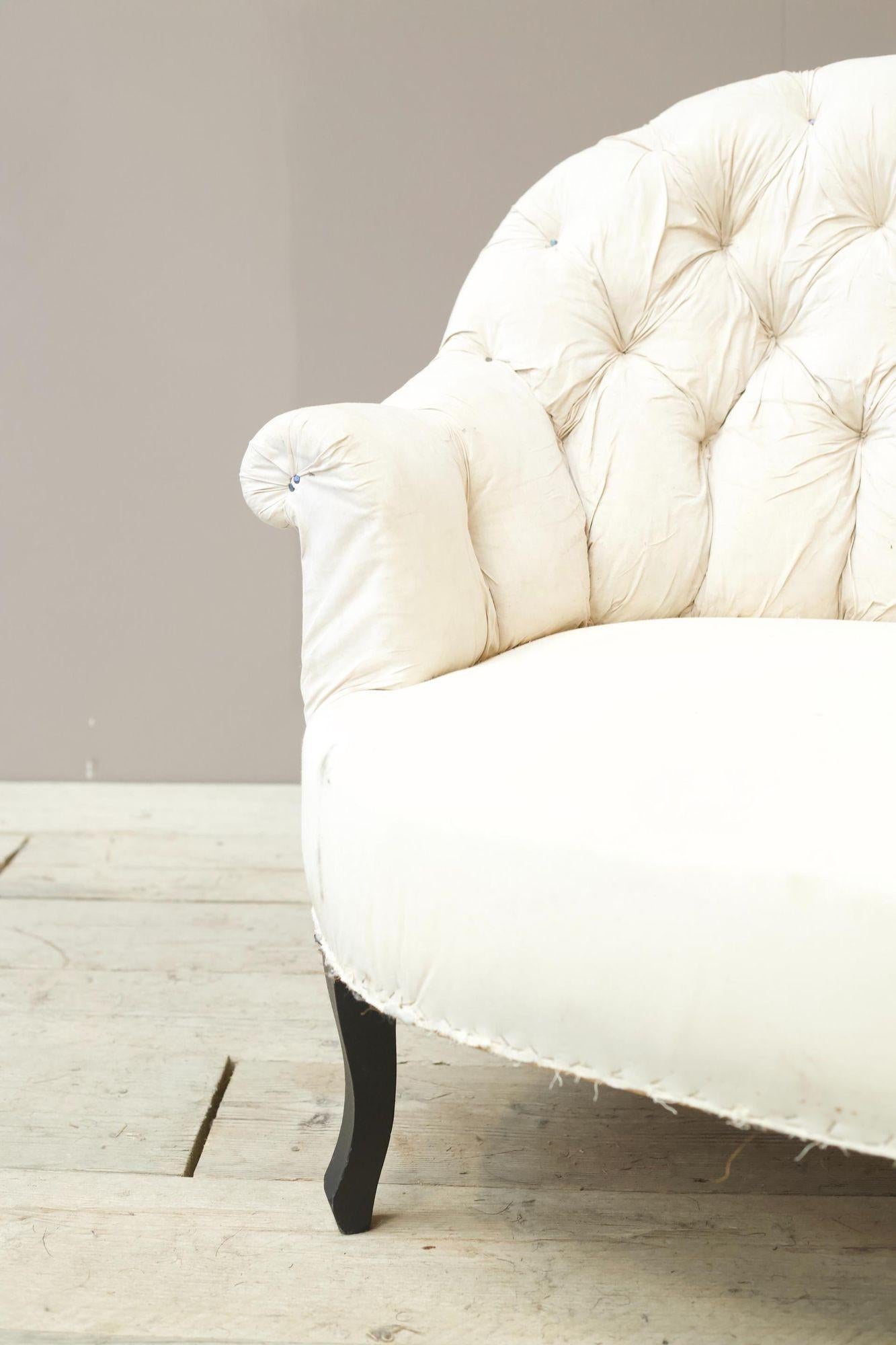 This is a superb quality Napoleon III buttoned back sofa. Very elegant and inviting. The cabriole legs on the from really add to the shape and the 3 at the back provide plenty of support to make this and ideal bedroom sofa or even to be used daily.
