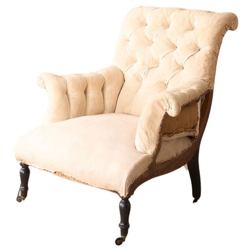 Napoleon III Buttoned scroll back armchair For Sale