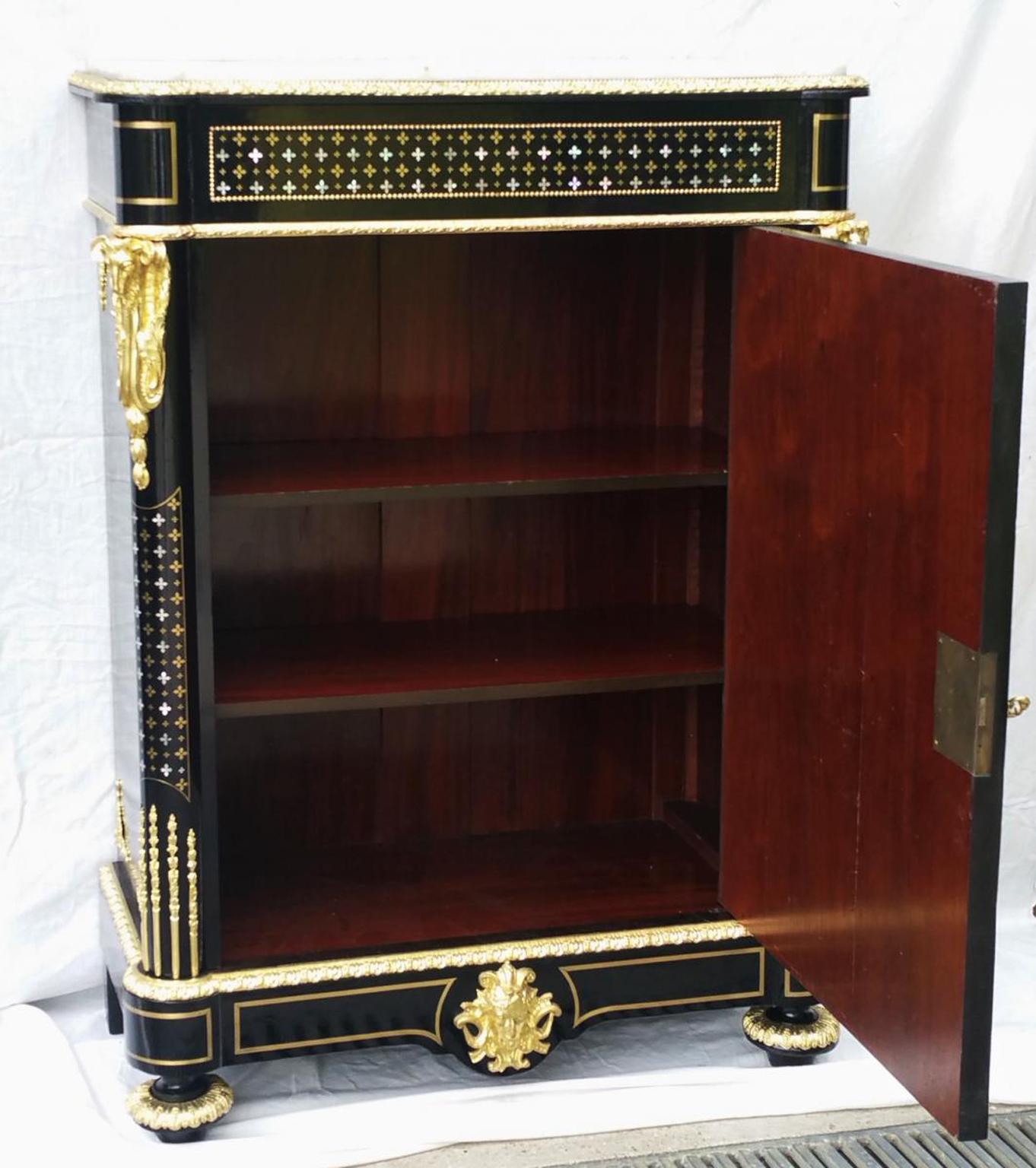 French Napoleon III Cabinet in Boulle Ebony and Stars, France, 1870