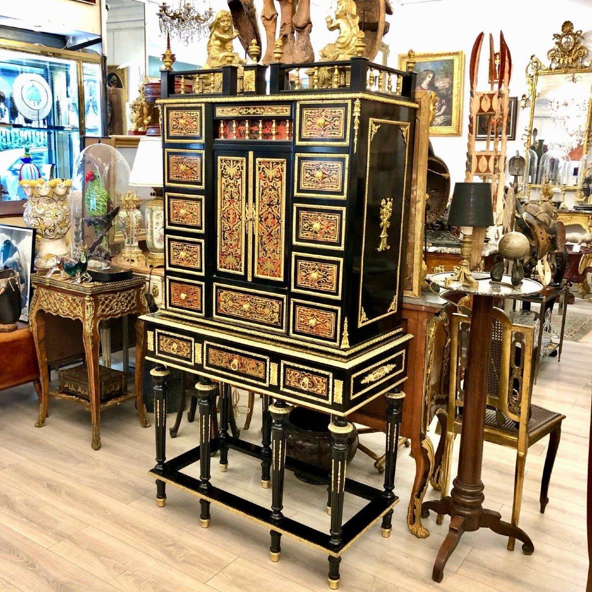 Cabinet Napoléon III en marqueterie de Boulle, milieu du 20e siècle. en vente 4