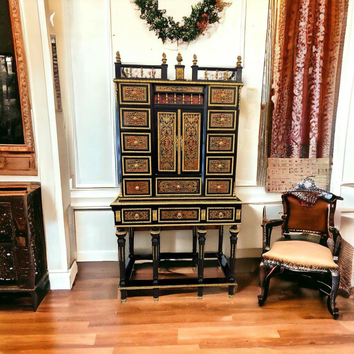French Napoleon III Cabinet in Boulle Marquetry, mid-20th Century. For Sale