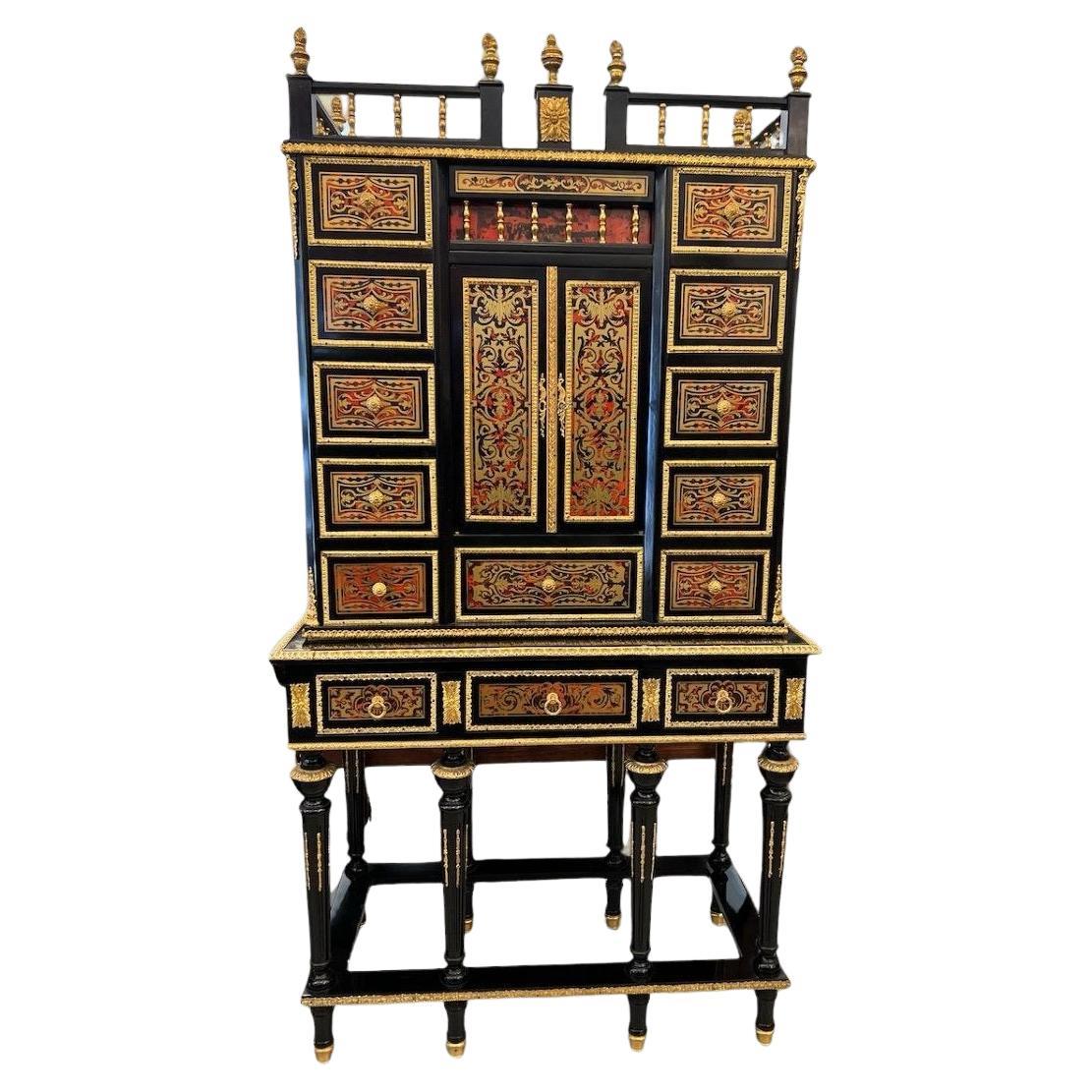Napoleon III Cabinet in Boulle Marquetry, mid-20th Century. For Sale