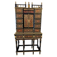 Vintage Napoleon III Cabinet in Boulle Marquetry, mid-20th Century.