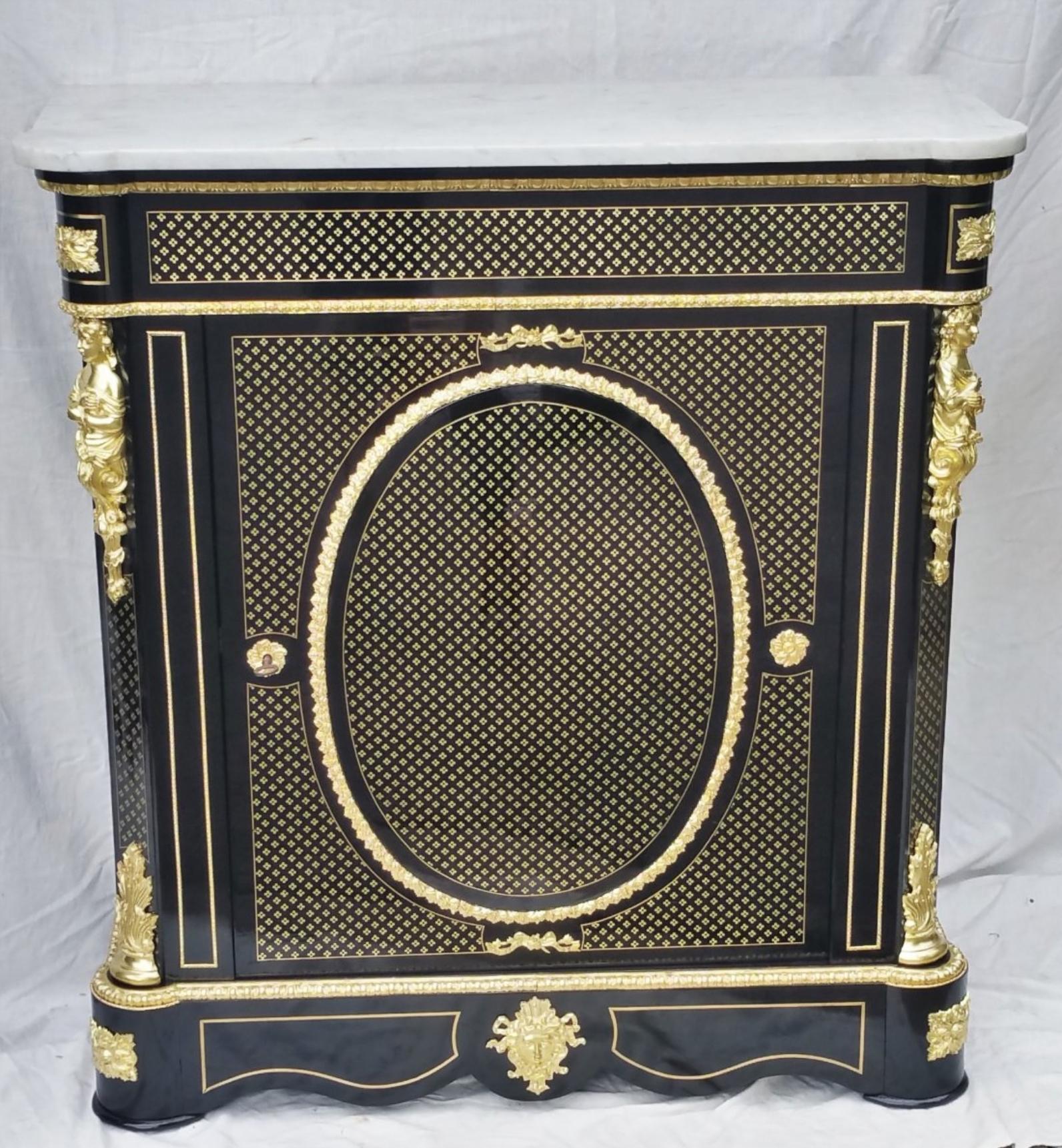 Brass Napoleon III Cabinet in Boulle Queen's Style Marquetry, France, 1860