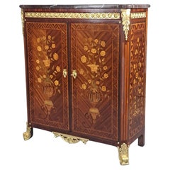 Napoleon III Cabinet In Floral Marquetry And Gilt Bronze