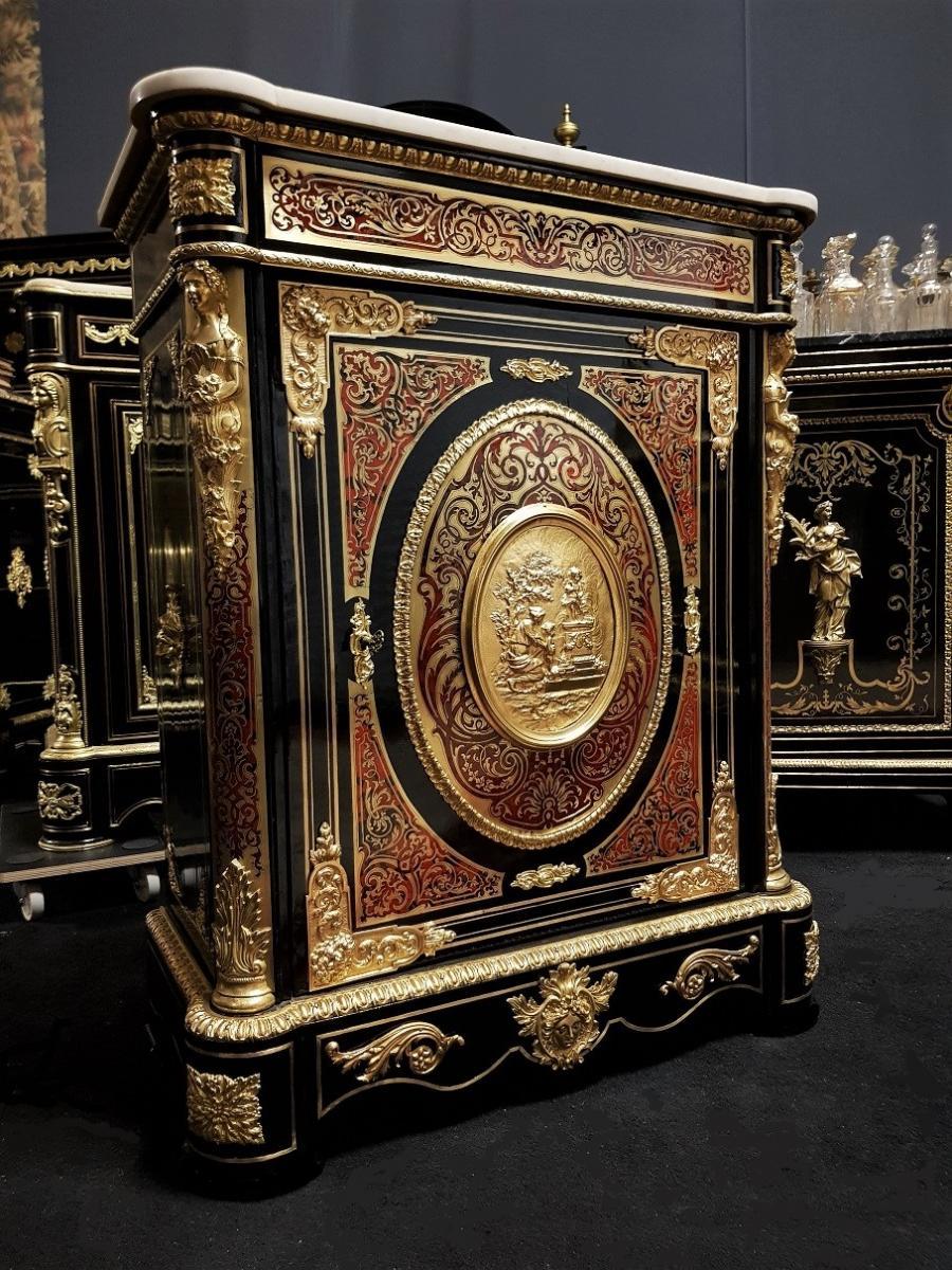 French Napoleon III Cabinet in Tortoiseshell and Brass Boulle Marquetry, 19th Century