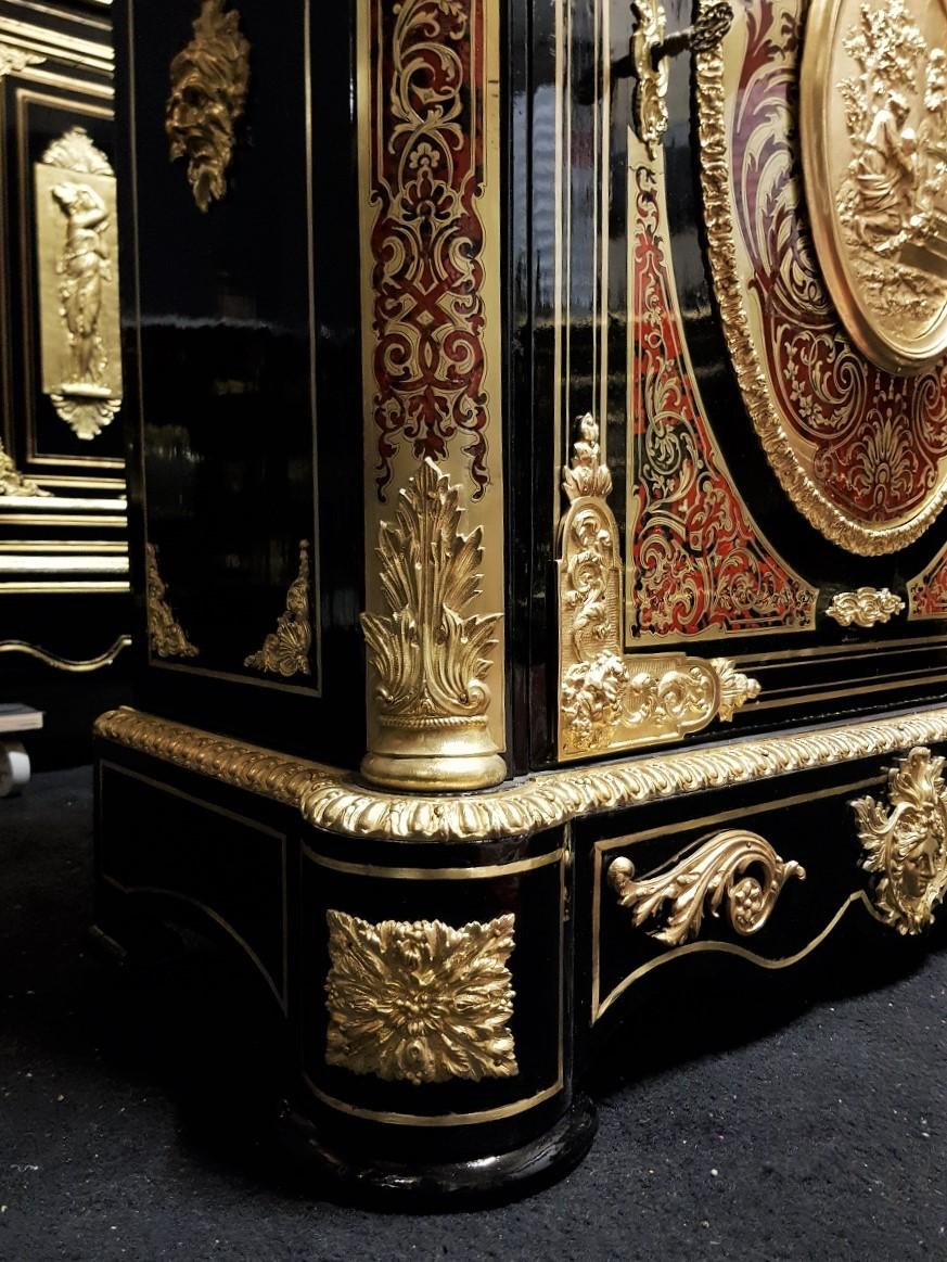 Gilt Napoleon III Cabinet in Tortoiseshell and Brass Boulle Marquetry, 19th Century