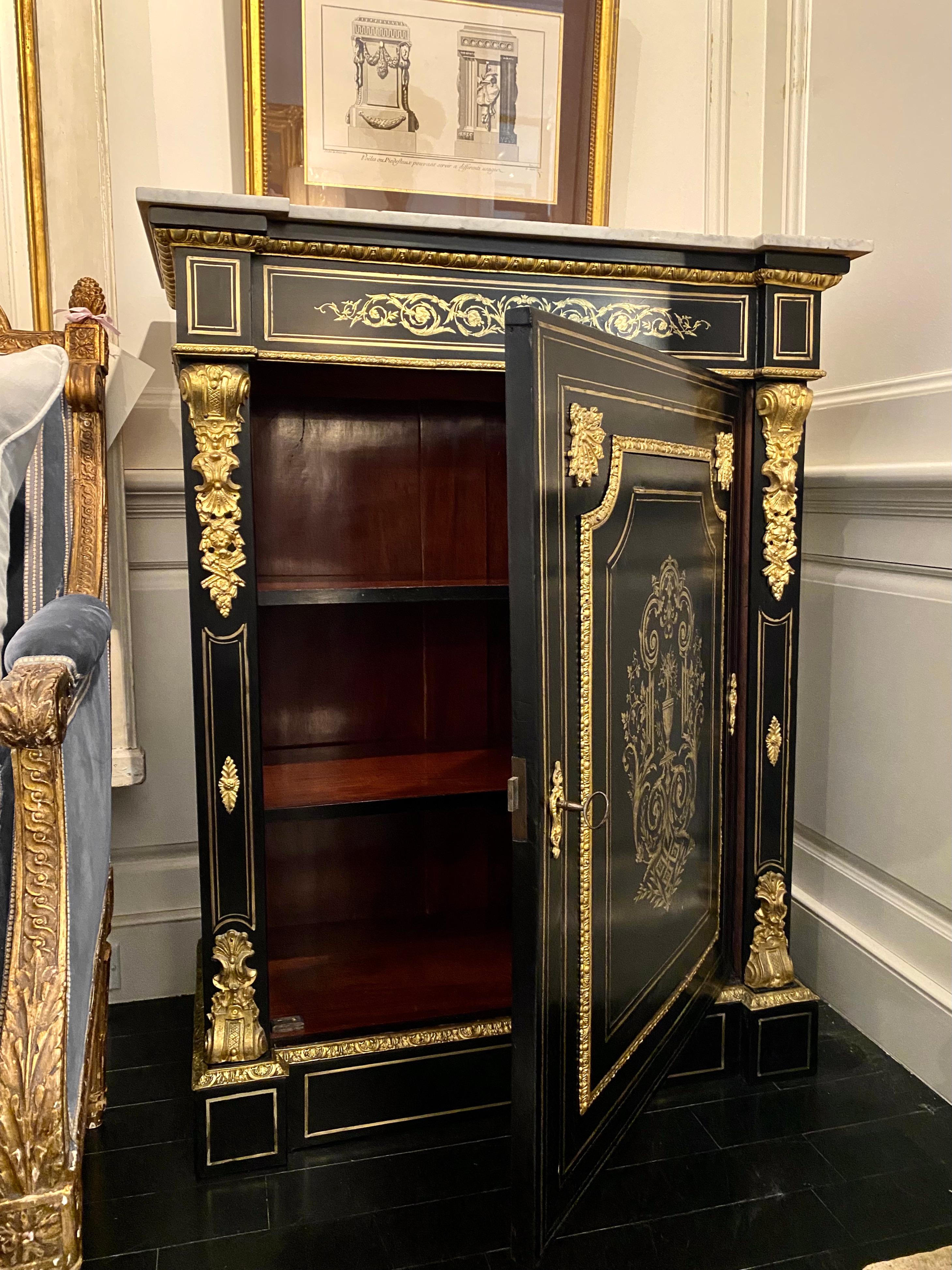Ebonized Napoleon III Cabinet, Petite Armoire, French 19th Century For Sale