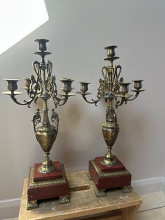 Napoleon III Candelabras in Gilt Metal & Rouge Marble, France, c. 1870