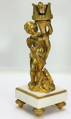 Kerzenständer aus weißem Marmor und feuervergoldeter Bronze von Napoleon III., 1860er Jahre
