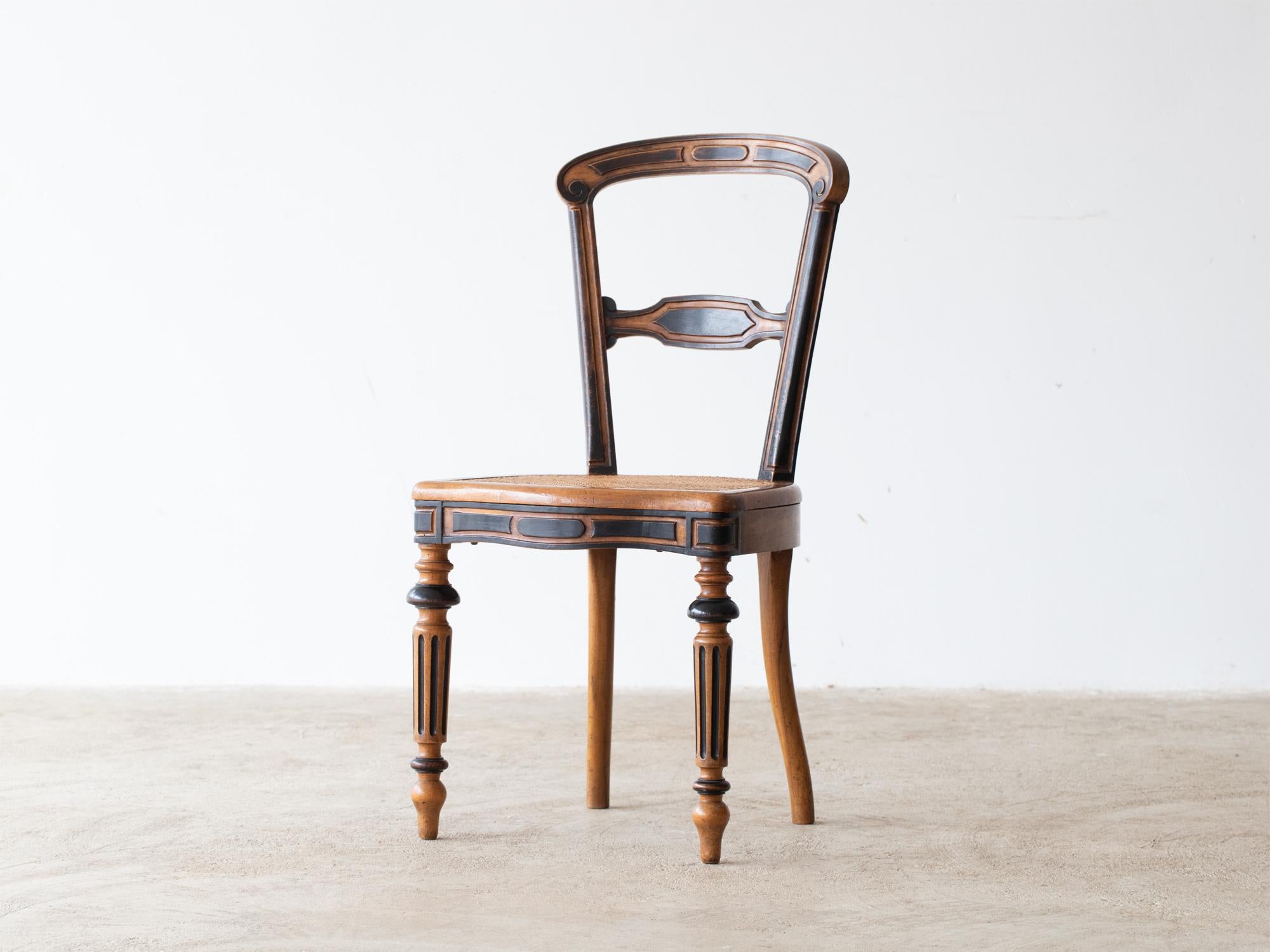 A set of six Napoleon III dining chairs. French, c. 1880.

Stock ref. #2283

Cane seats over sturdy walnut frames with ebonised details.

Slight colour variation to cane work, all in good serviceable order with minor faults. Traces of historic
