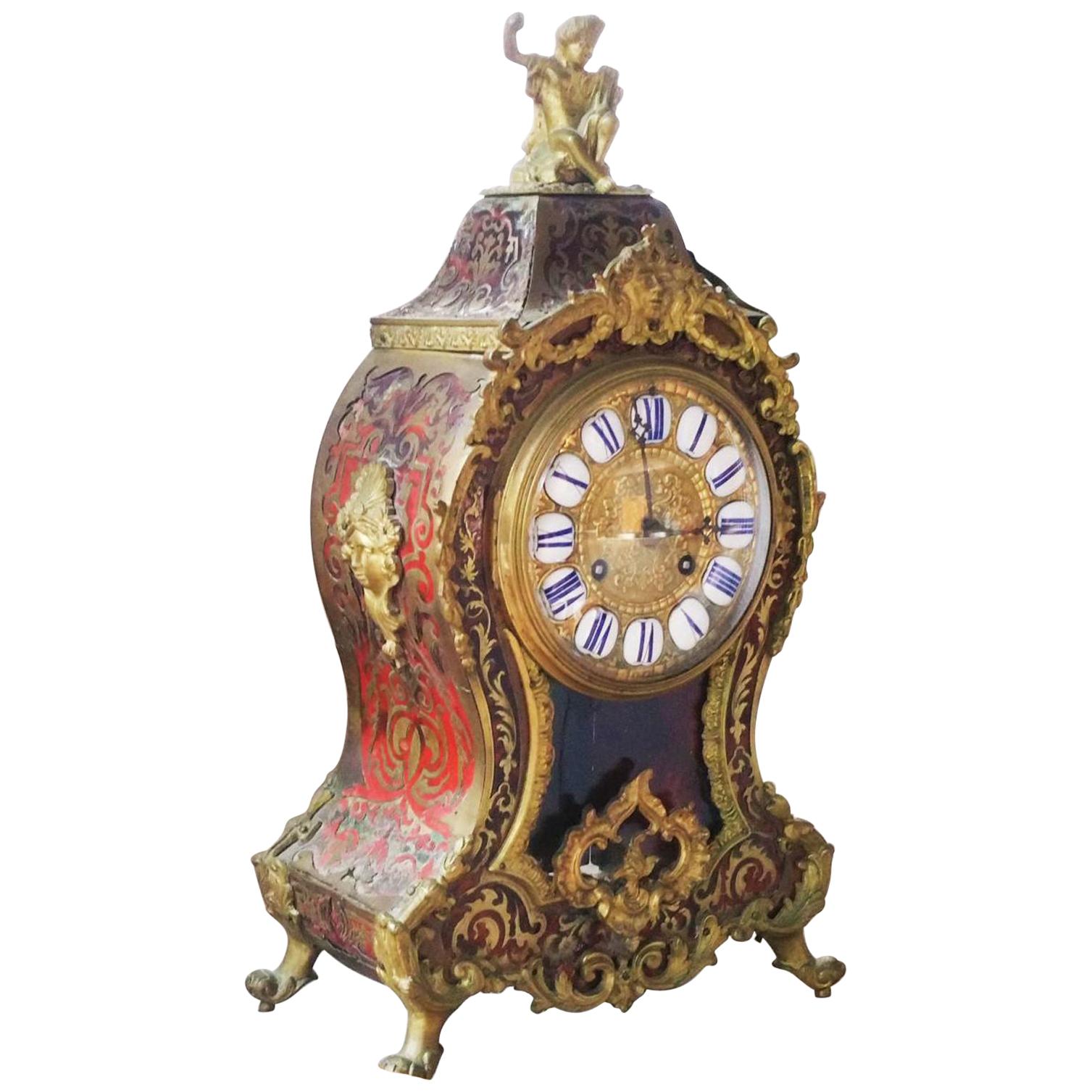 Napoleon III Cartel Violin Shape Table Clock in Boulle Marquetry, France, 1870