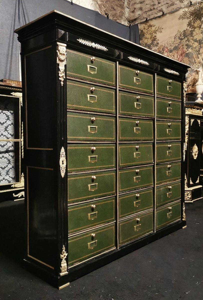 Blackened Napoleon III Cartonnier Cabinet with 21 Compartments, France 19th Century