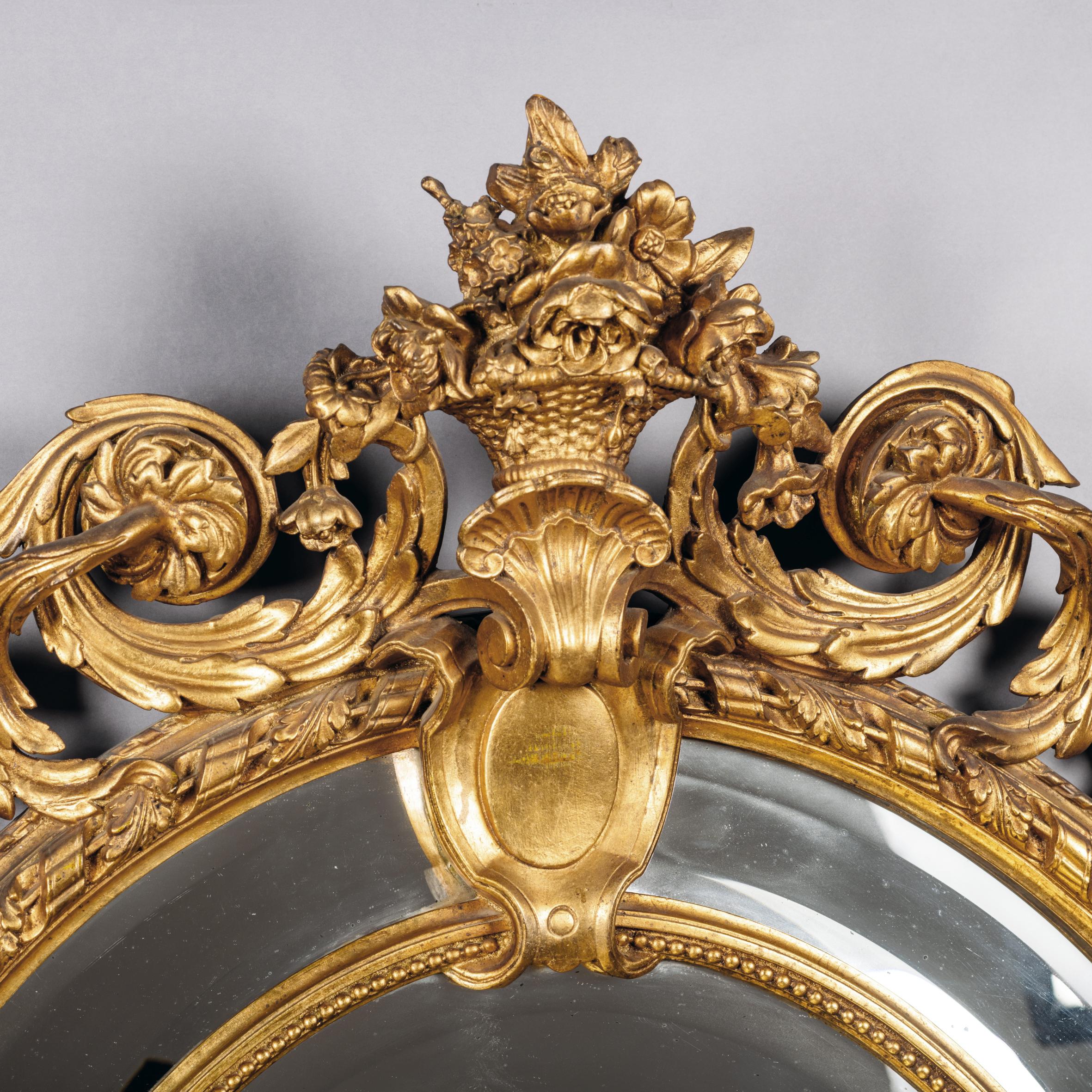19th Century Napoleon III Carved Giltwood Oval Marginal Frame Mirror For Sale