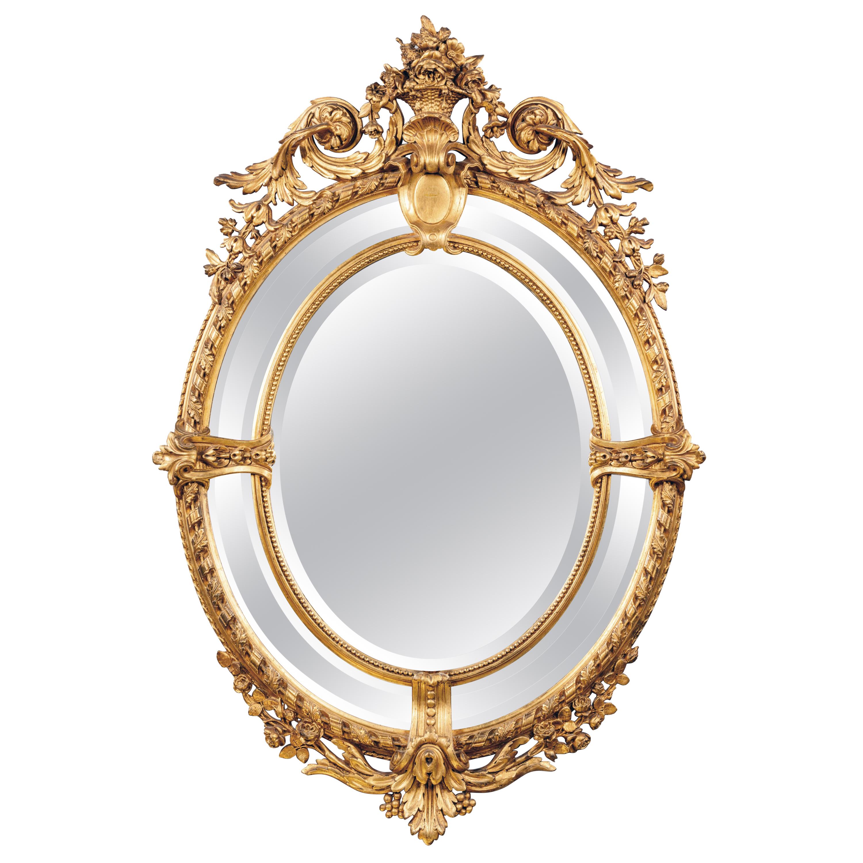 Napoleon III Carved Giltwood Oval Marginal Frame Mirror For Sale