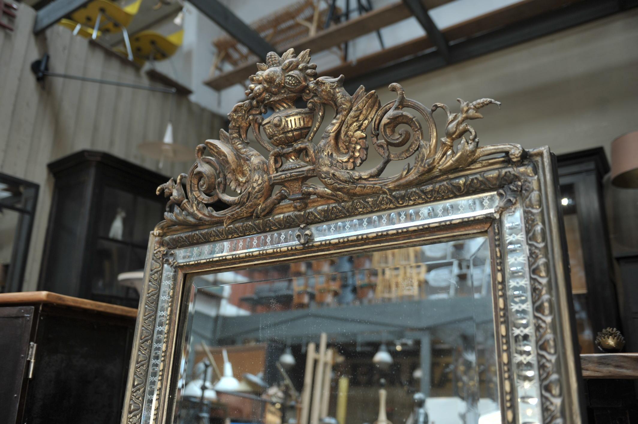 Napoleon III Carved Glass and Pine Wood Mirror, circa 1850 For Sale 8
