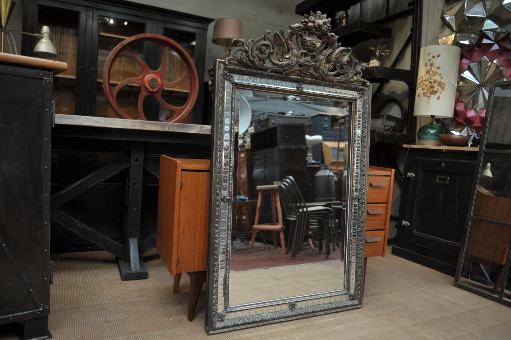 19th Century Napoleon III Carved Glass and Pine Wood Mirror, circa 1850 For Sale