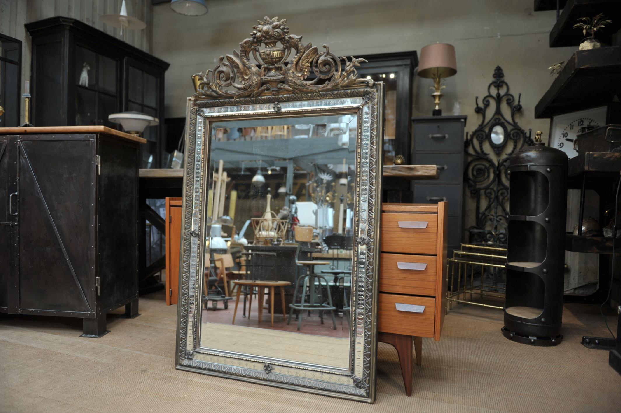 Napoleon III Carved Glass and Pine Wood Mirror, circa 1850 For Sale 4