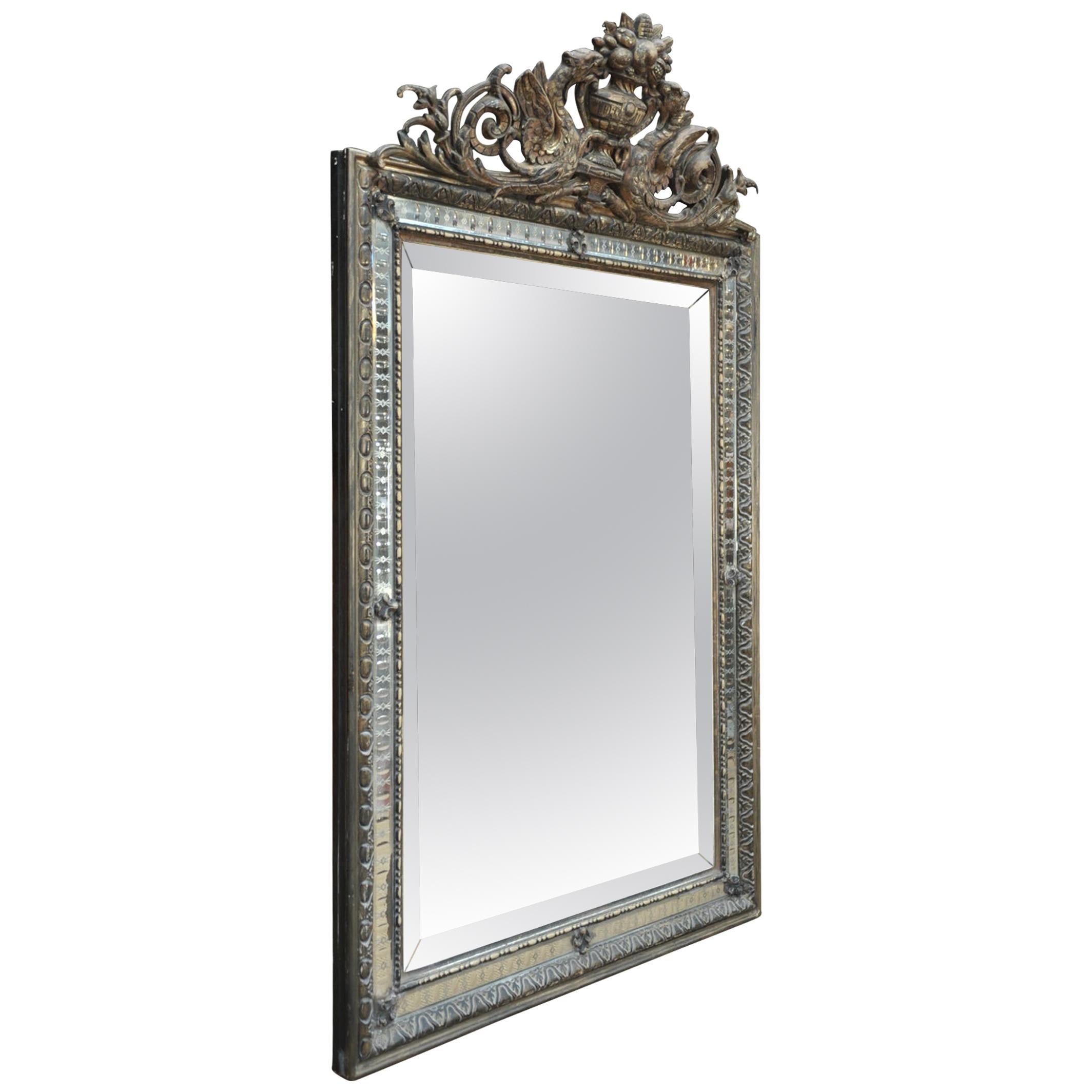 Napoleon III Carved Glass and Pine Wood Mirror, circa 1850 For Sale