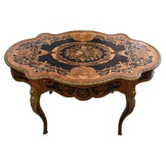 Antique Napoleon III Centre Table Inlay Violin Form