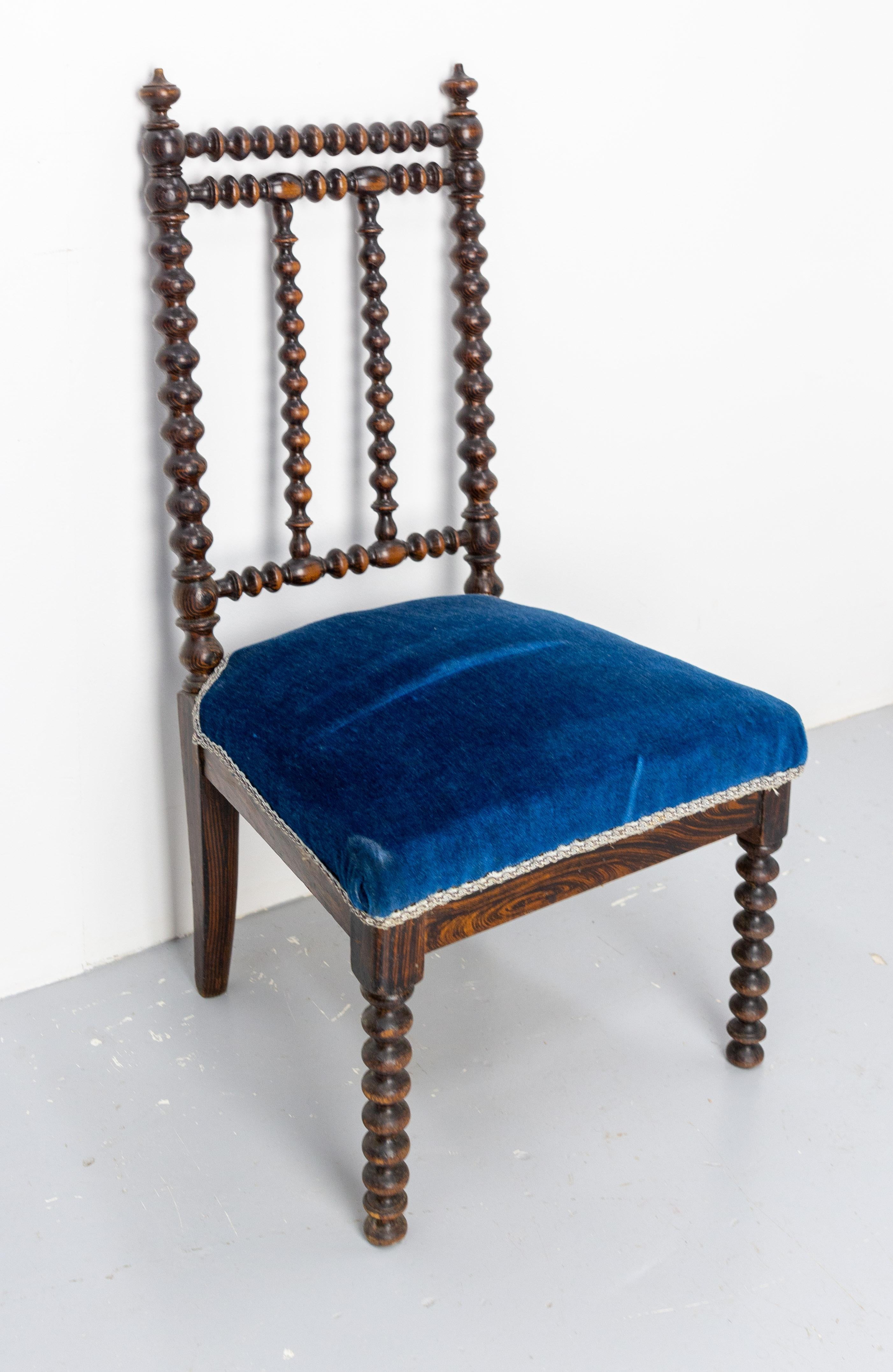 Late 19th Century Napoleon III Chair with Turned Beech and Velvet for Child French, circa 1880 For Sale