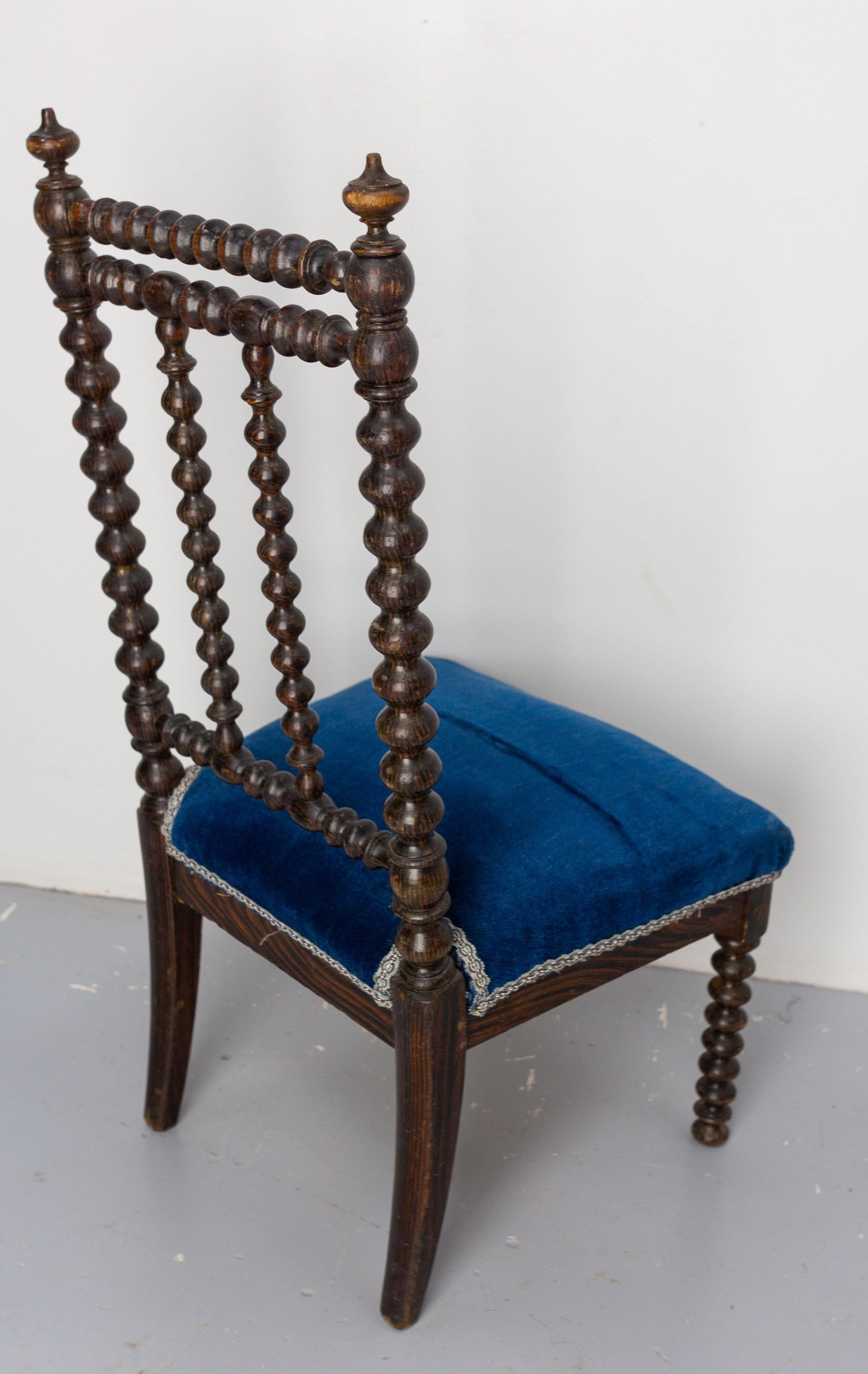 Napoleon III Chair with Turned Beech and Velvet for Child French, circa 1880 For Sale 2