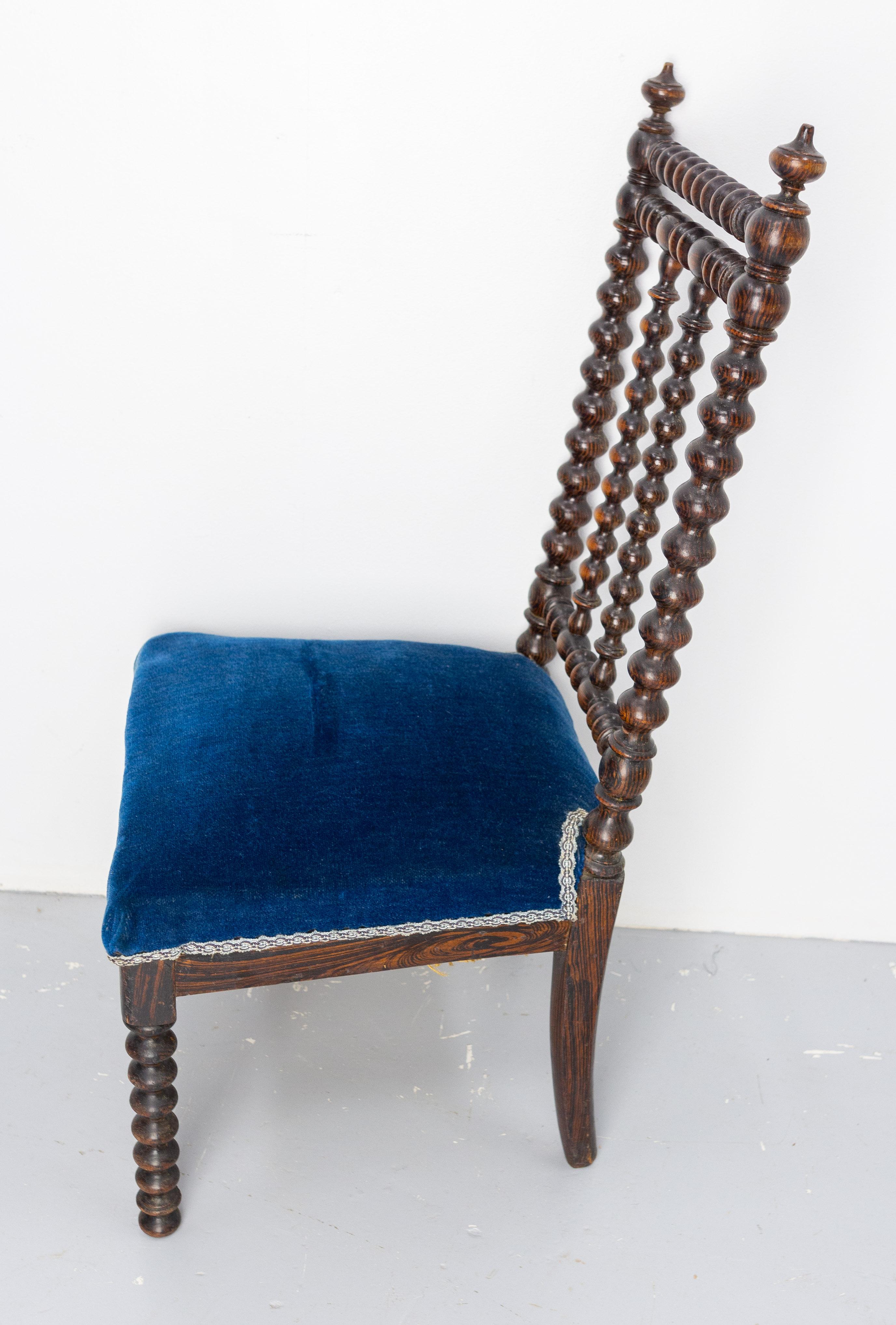 Napoleon III Chair with Turned Beech and Velvet for Child French, circa 1880 For Sale 4