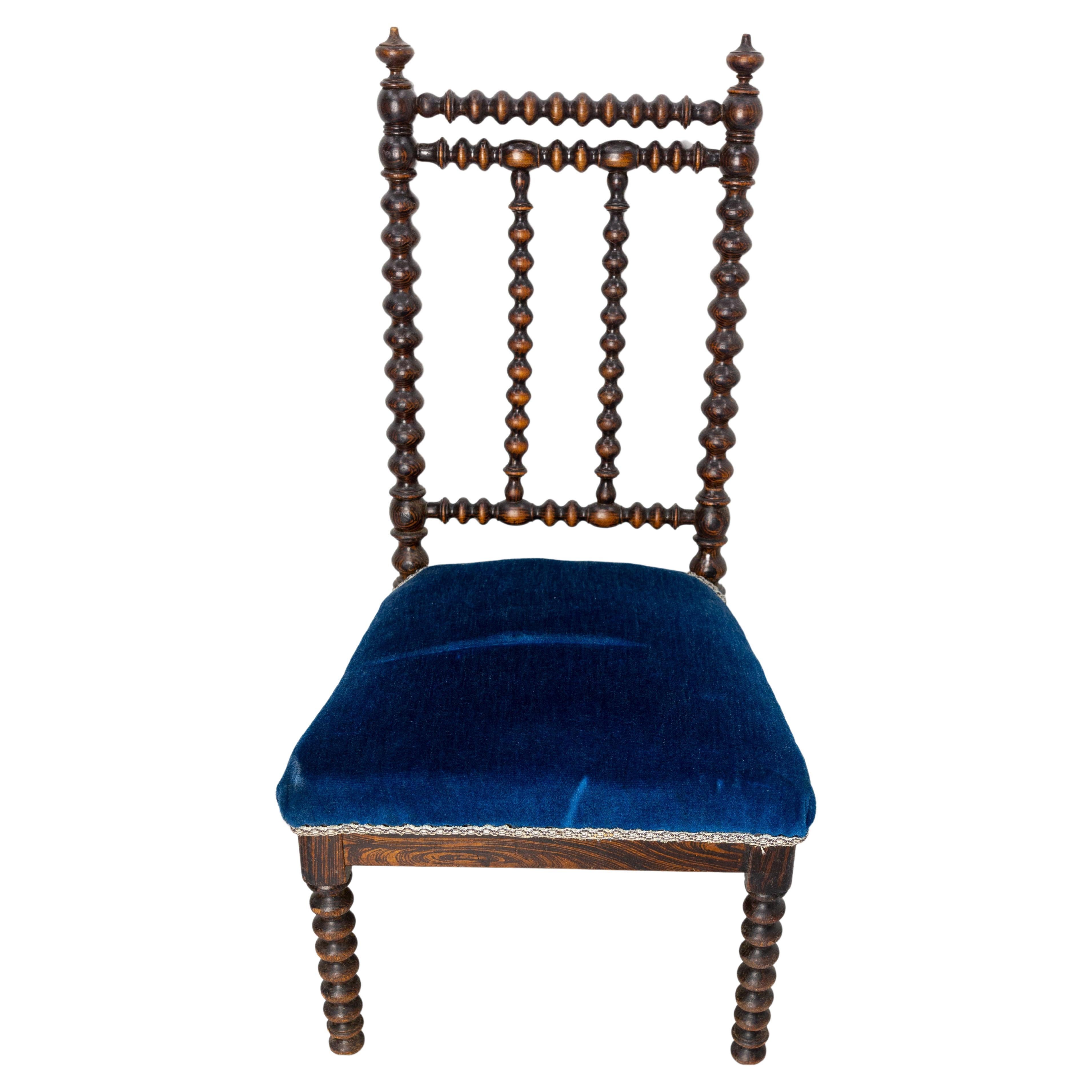 Chaise Napoléon III en hêtre tourné et velours pour Child Français, vers 1880