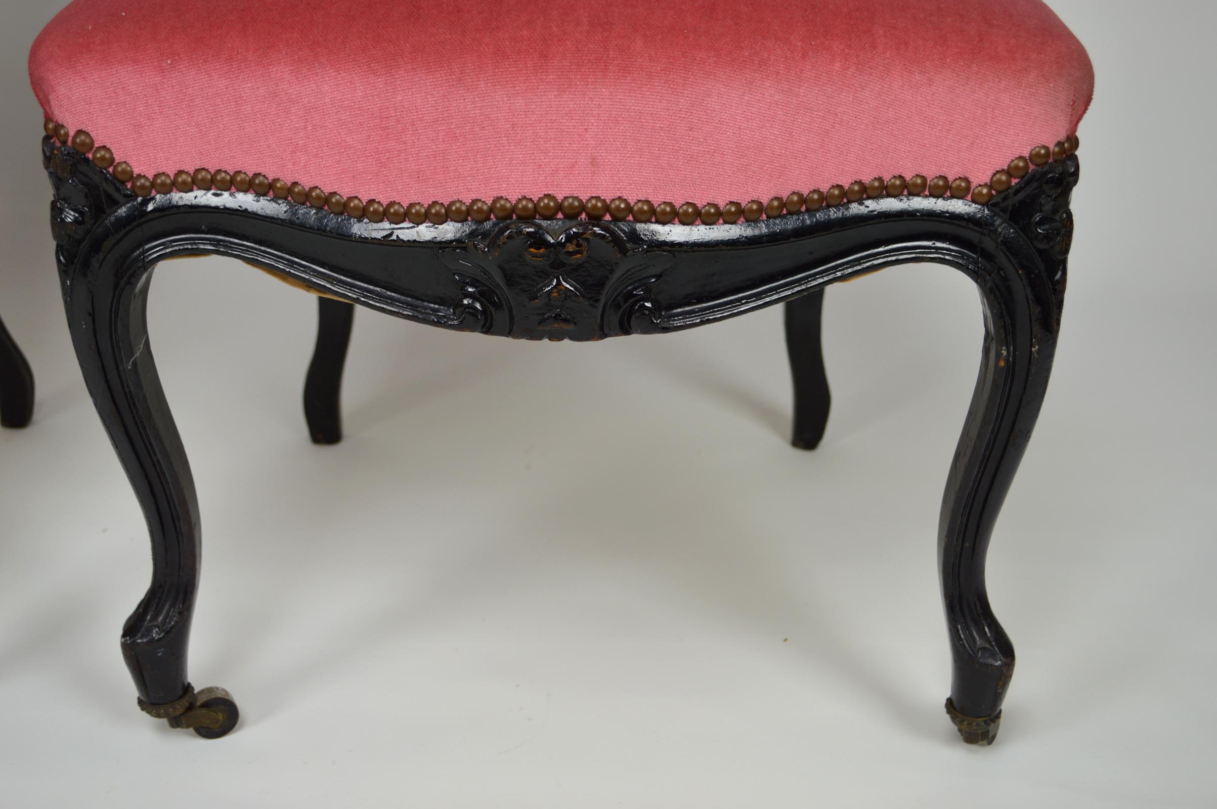 Napoleon III Chairs in Ebonized Wood and Pink Velvet, France, circa 1870 For Sale 5
