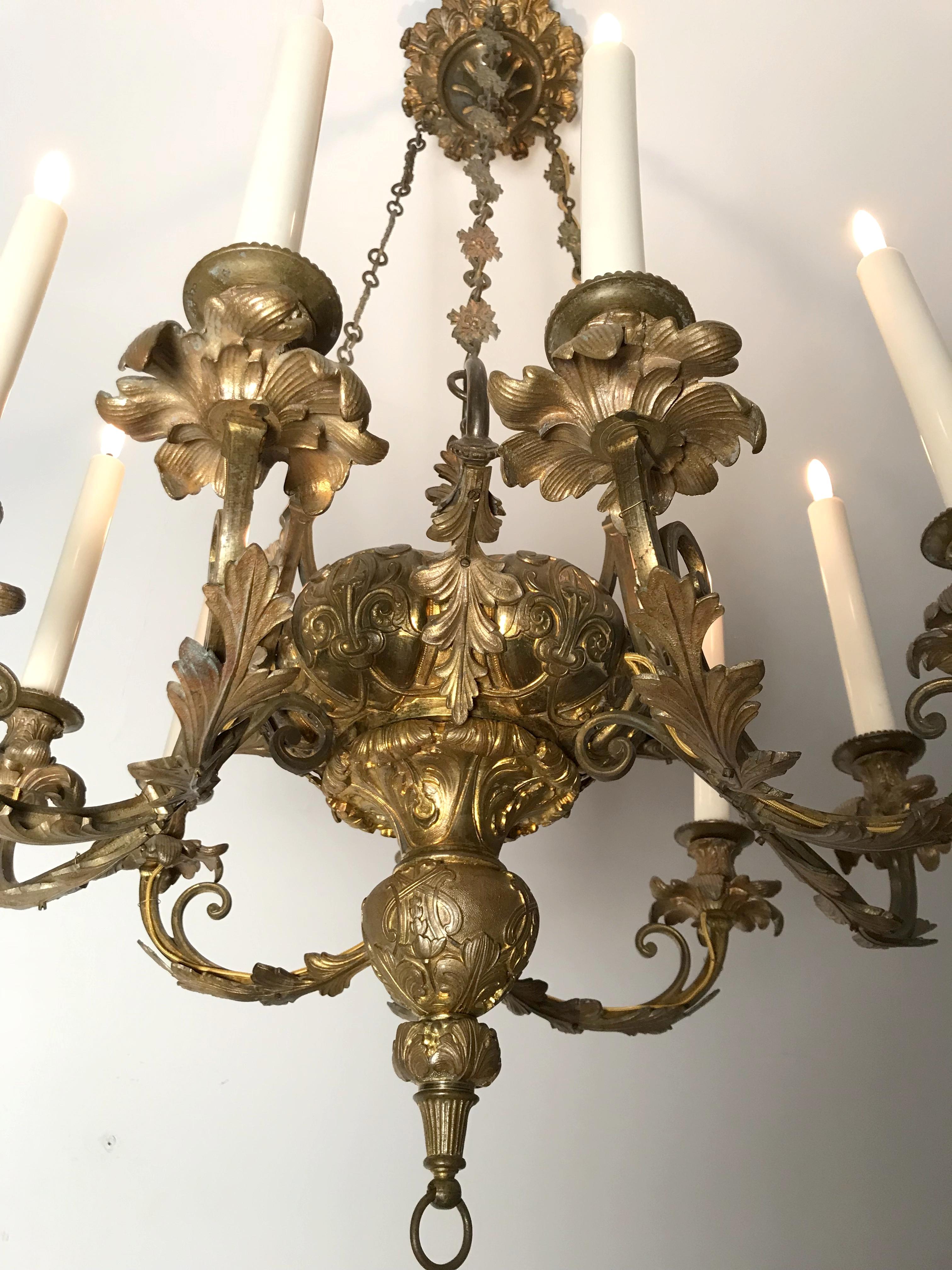 Francese Lampadario Napoleone III in bronzo con braccio a sei luci in vendita