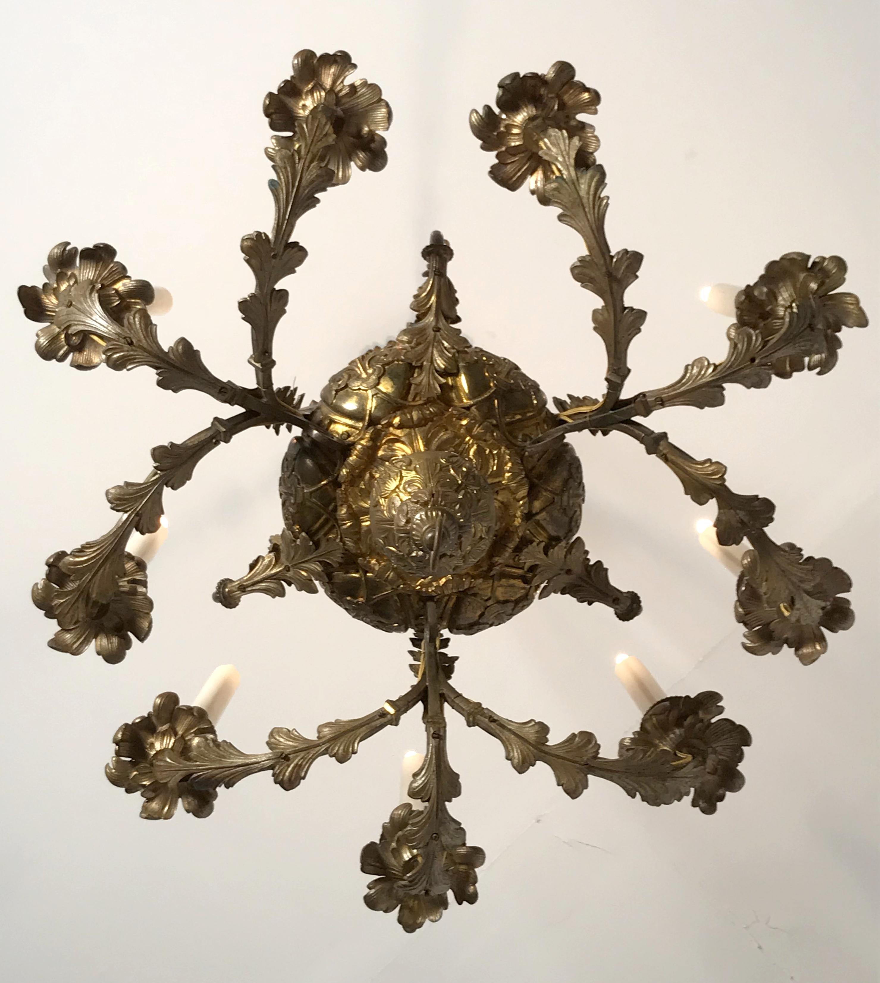 Patinated Napoleon III Chandelier in Bronze with Six-Light Arms For Sale