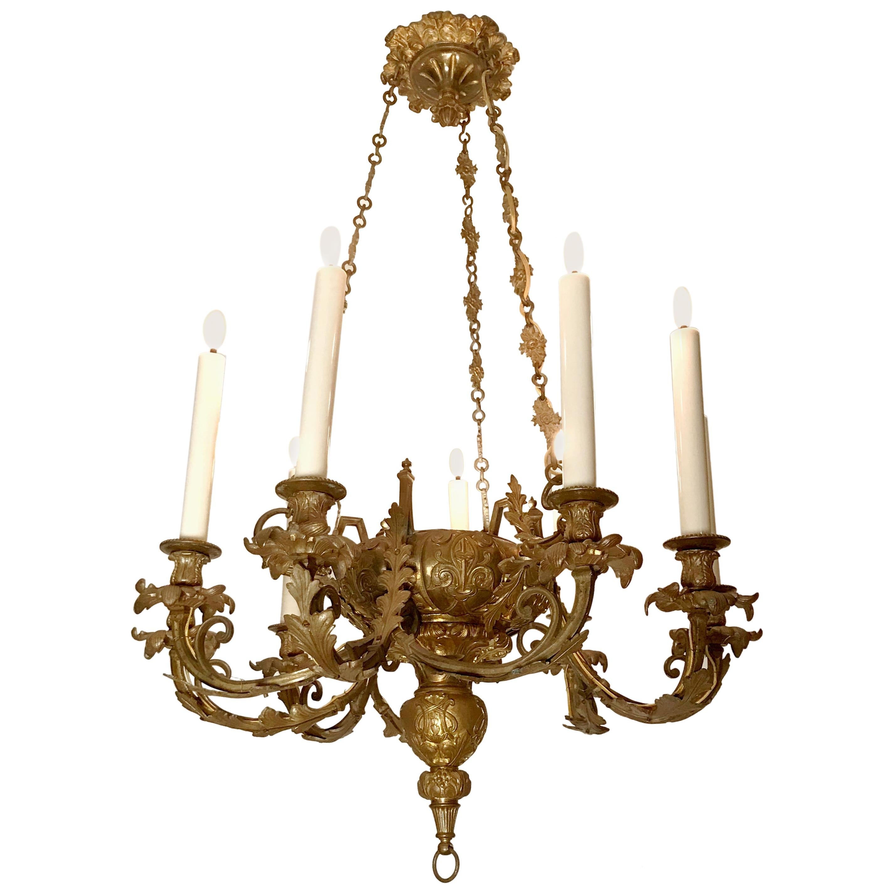 Napoleon III Chandelier in Bronze with Six-Light Arms For Sale