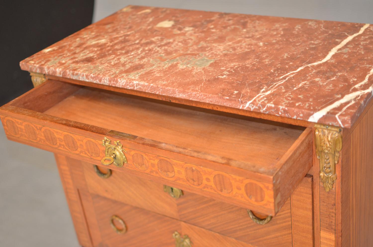 Napoleon III Chest of Drawers Three Rosewood Drawers and 1880 French Marble Top For Sale 14