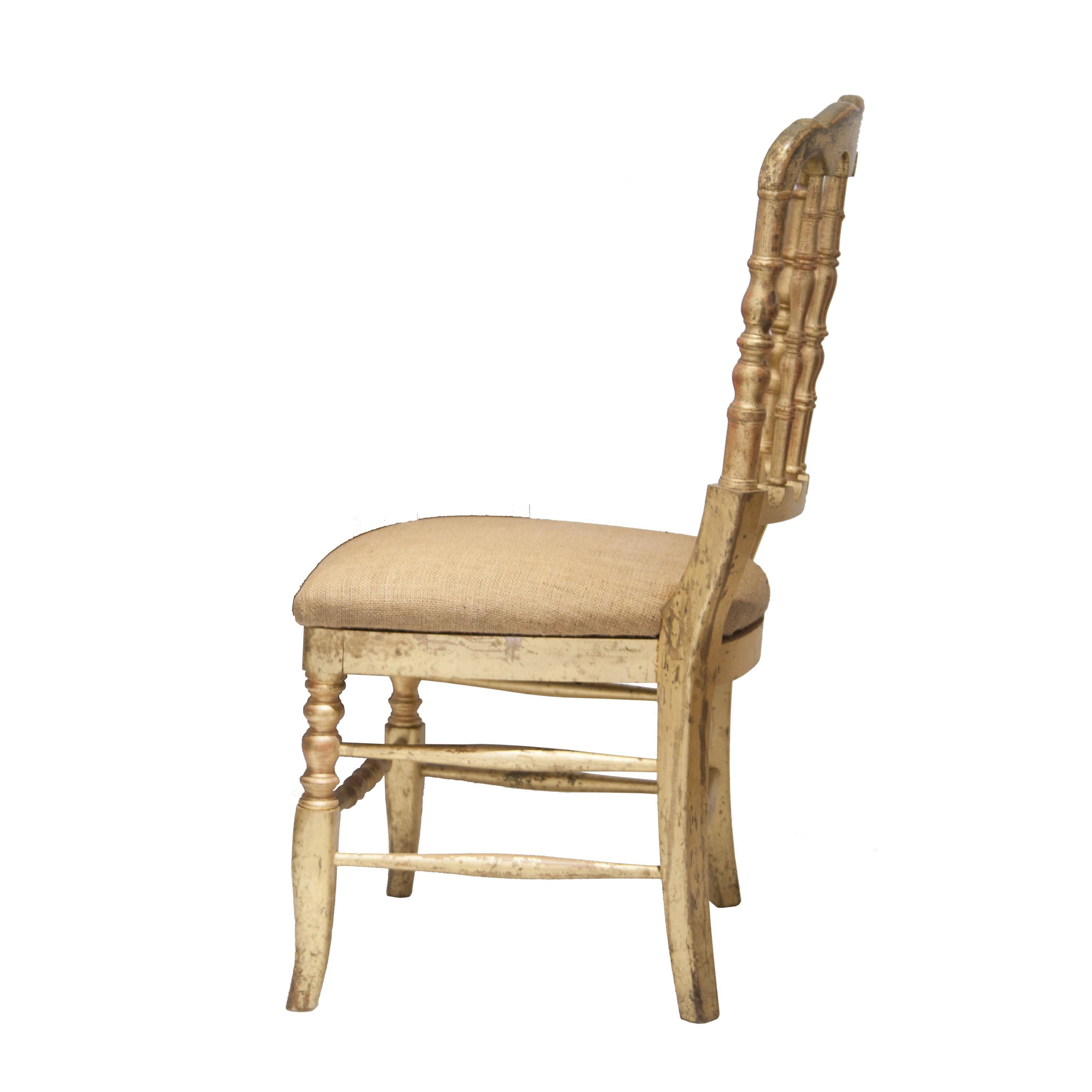 French Napoleon III Chiavari Solid Wooden Hand-Crafted Gold Leaf Chairs, France, 1960 For Sale