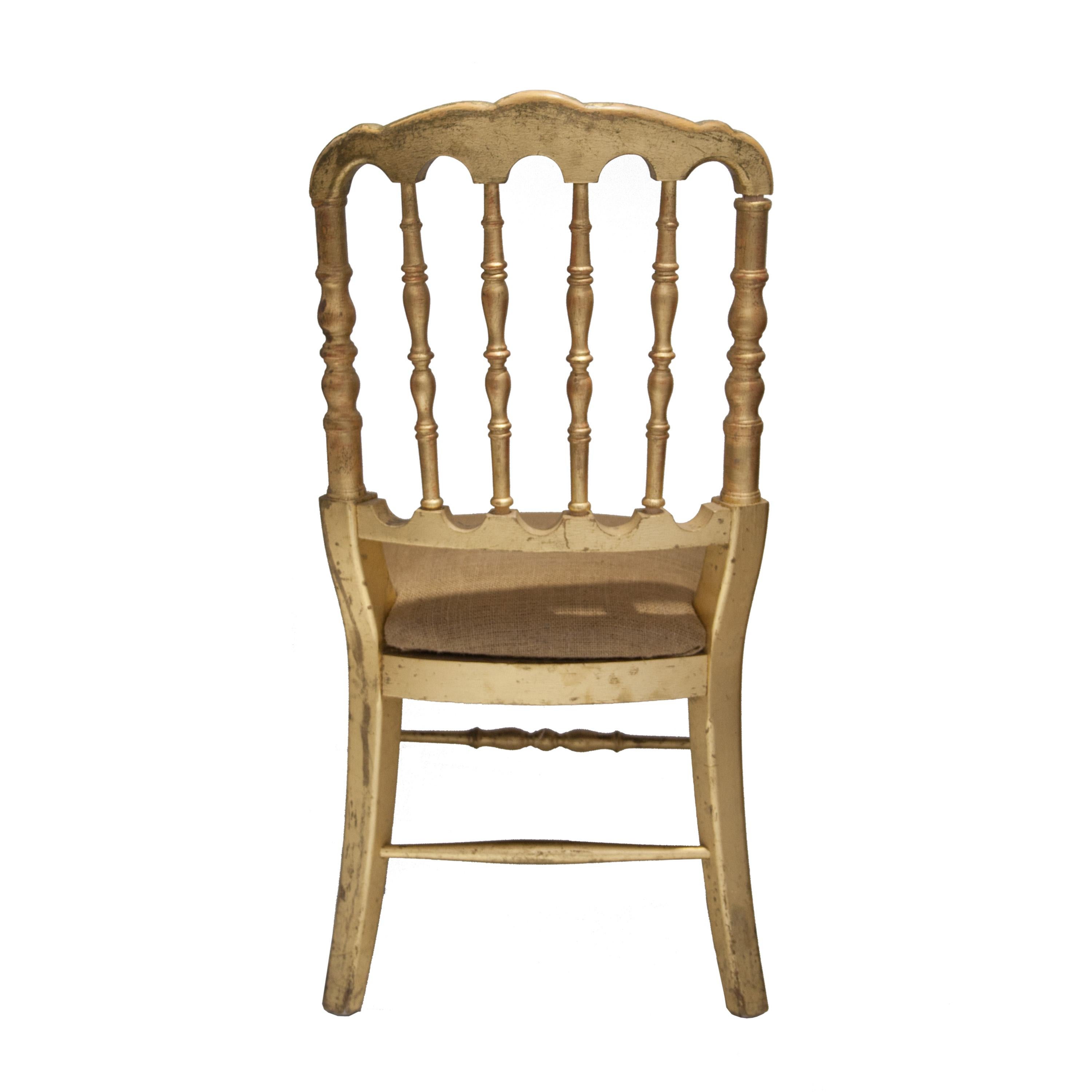 Napoleon III Chiavari Solid Wooden Hand-Crafted Gold Leaf Chairs, France, 1960 In Good Condition For Sale In Madrid, ES